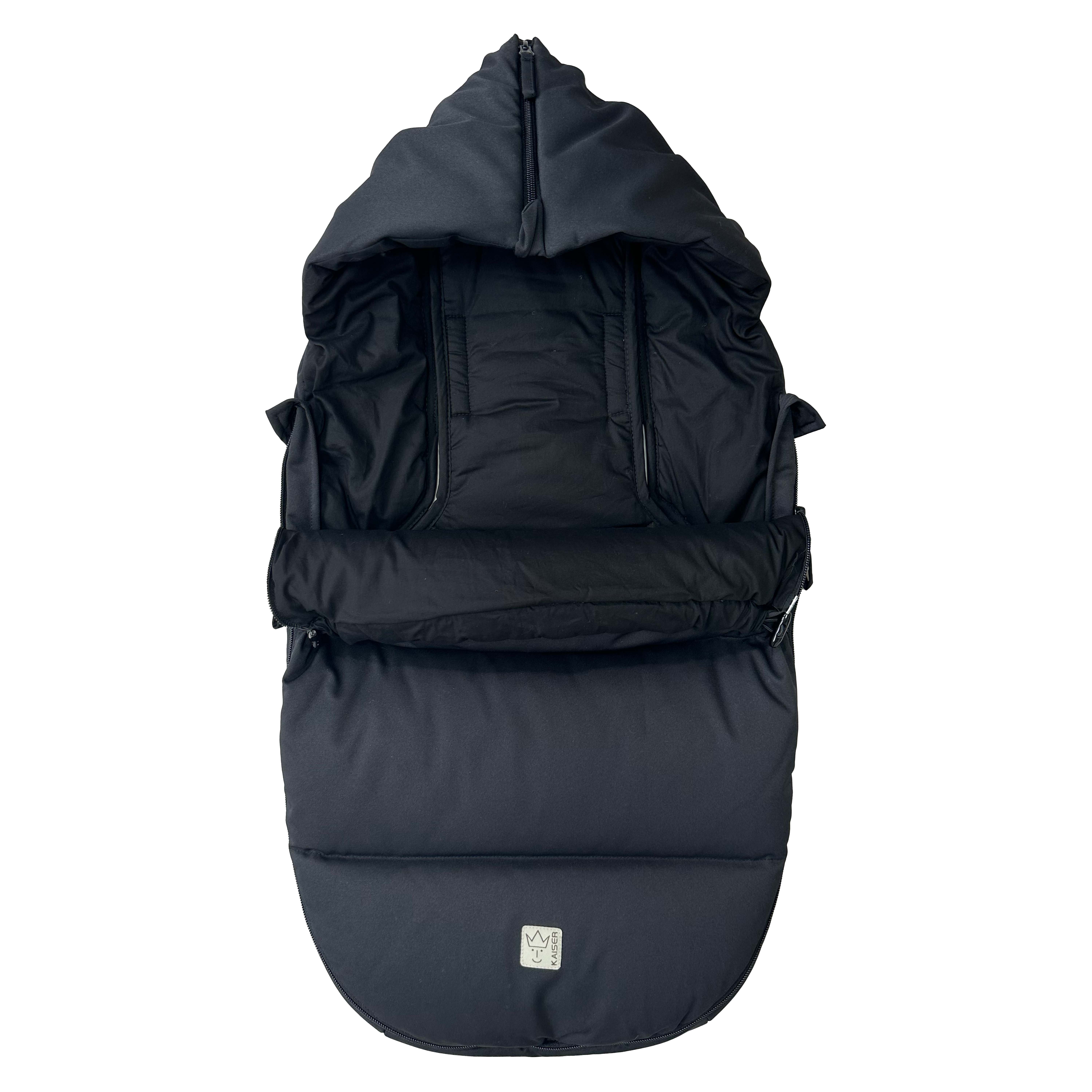 LITTLE DOWNY Babyschalen-Fußsack in der Farbe black, Front hochgeklappt