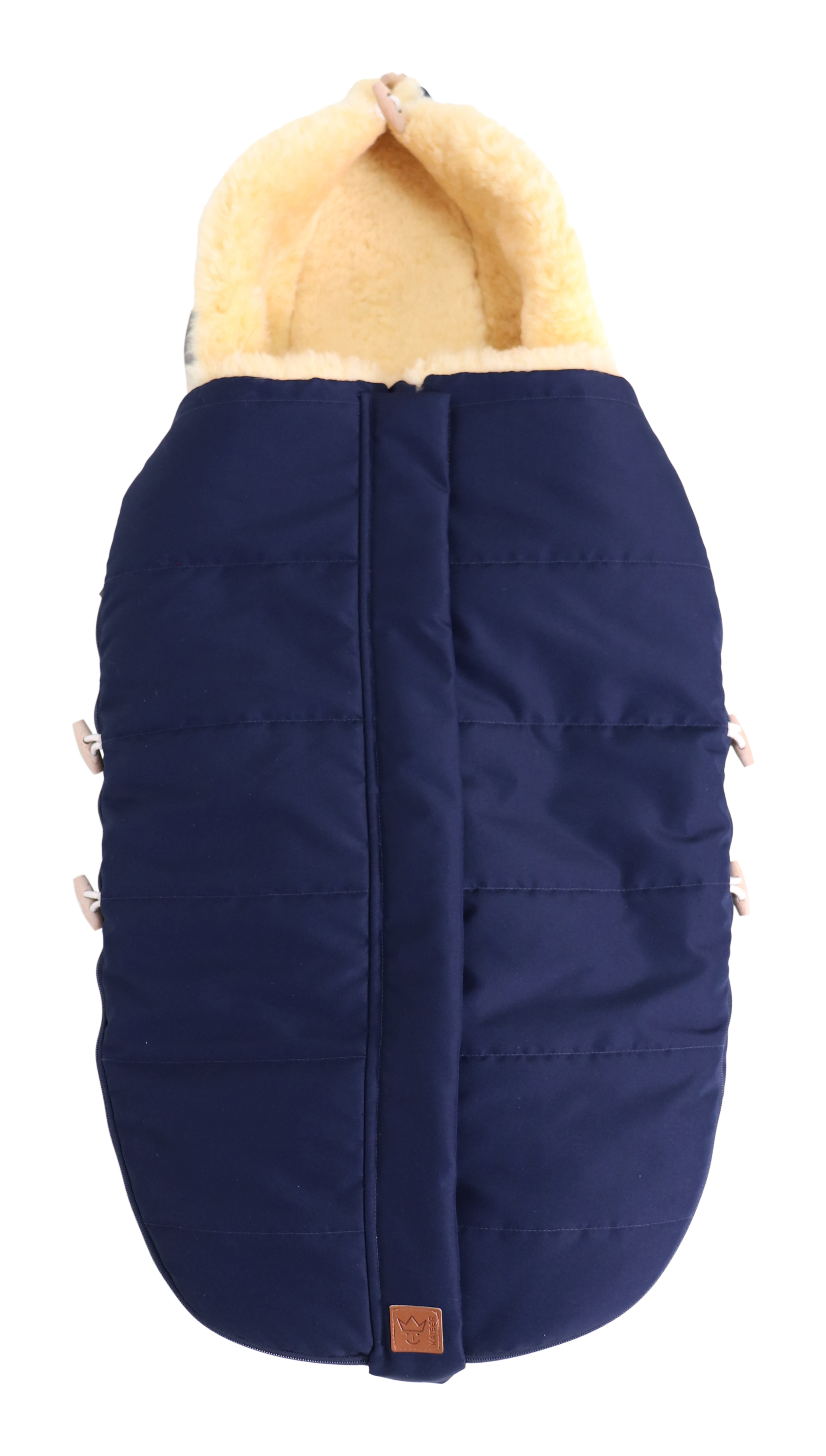 Fußsack mit dem Lammfell-Innenfutter in der Farbe Navy