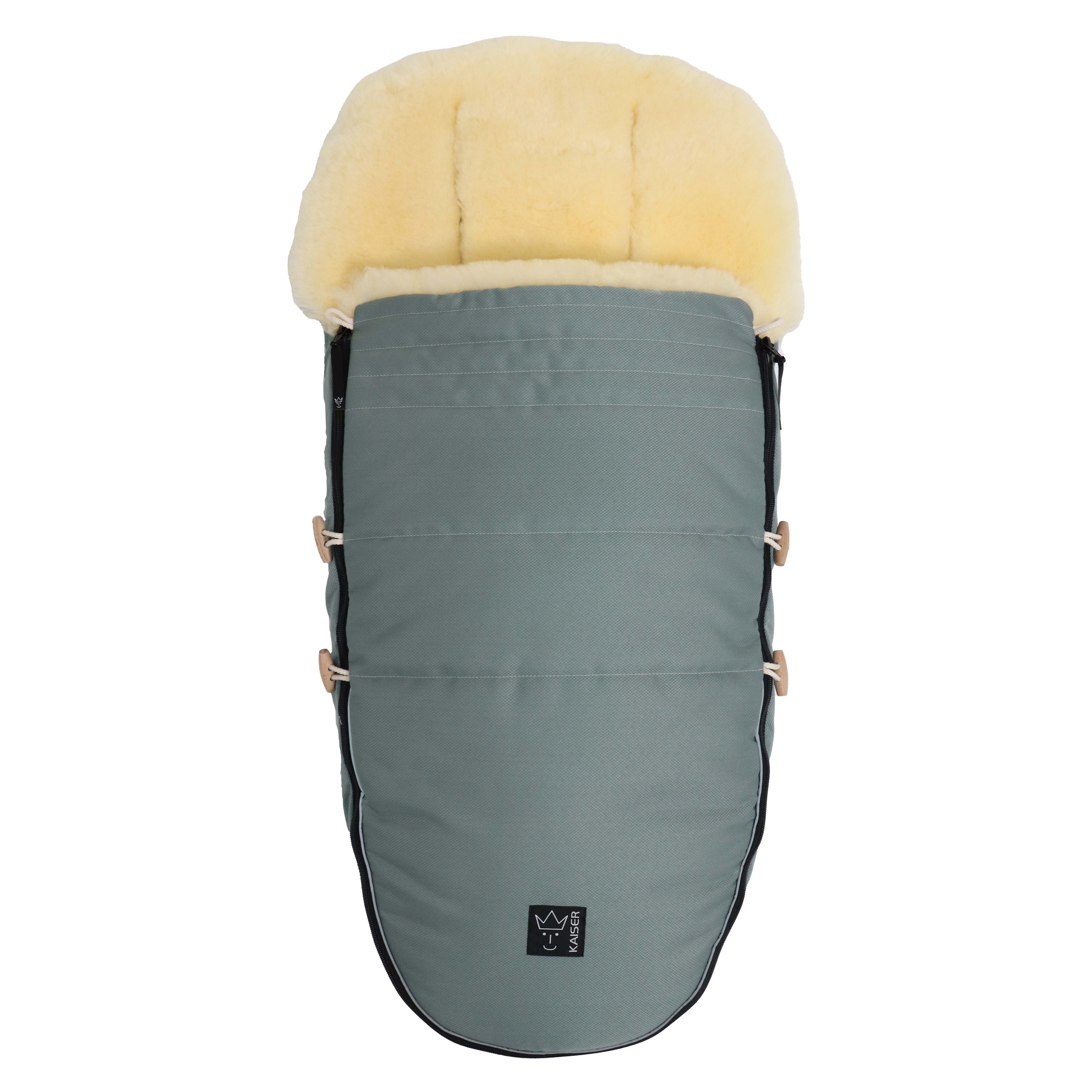 LOVE THE NATURE Lammfell Kinderwagen Fußsack Geschlossener Fußsack mit beigem Lammfell-Innenfutter in der Farbe slit green