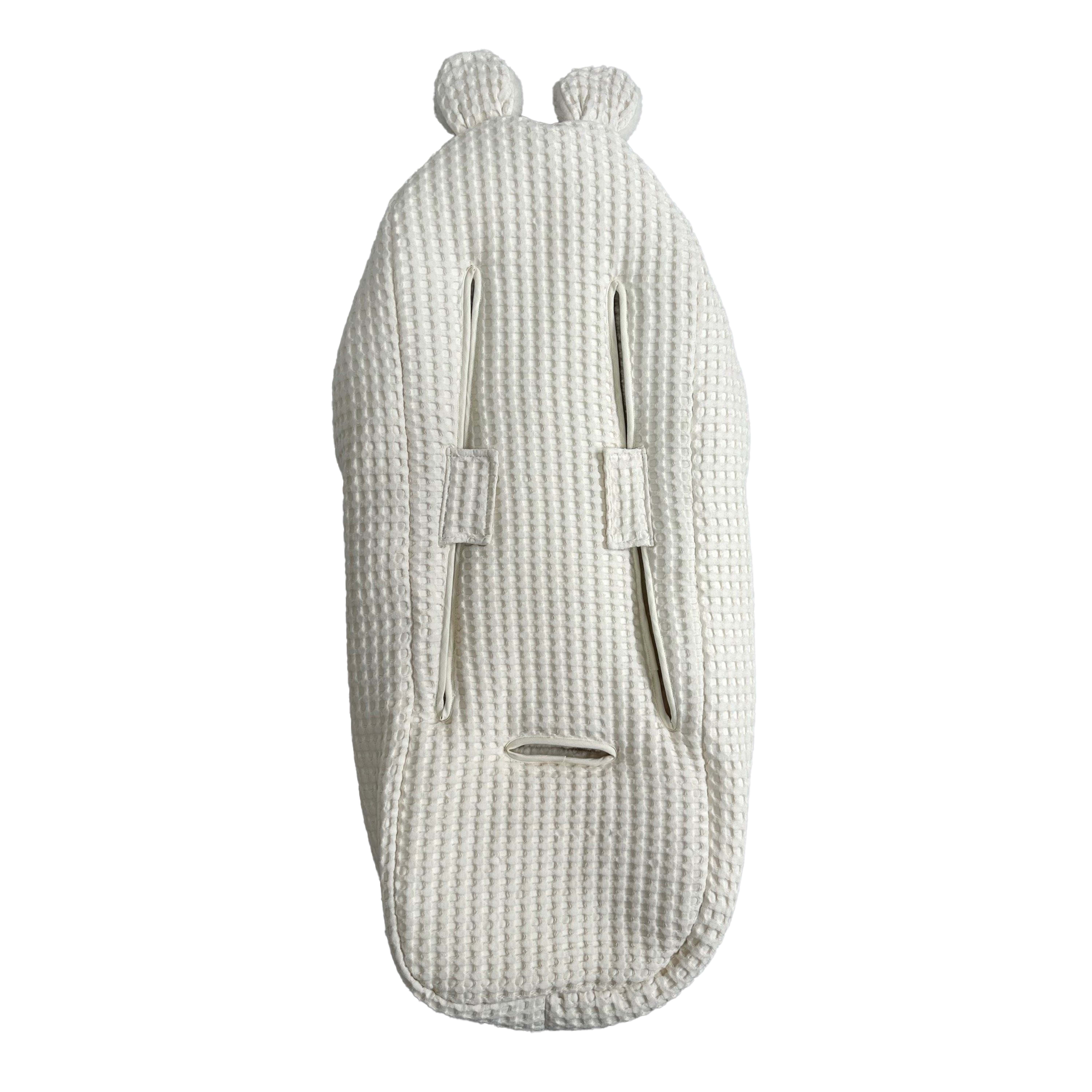 Rückseite KUSCHELL S Babyschalen Fußsack ecru mit Ohren und Fleece-Innenfutter