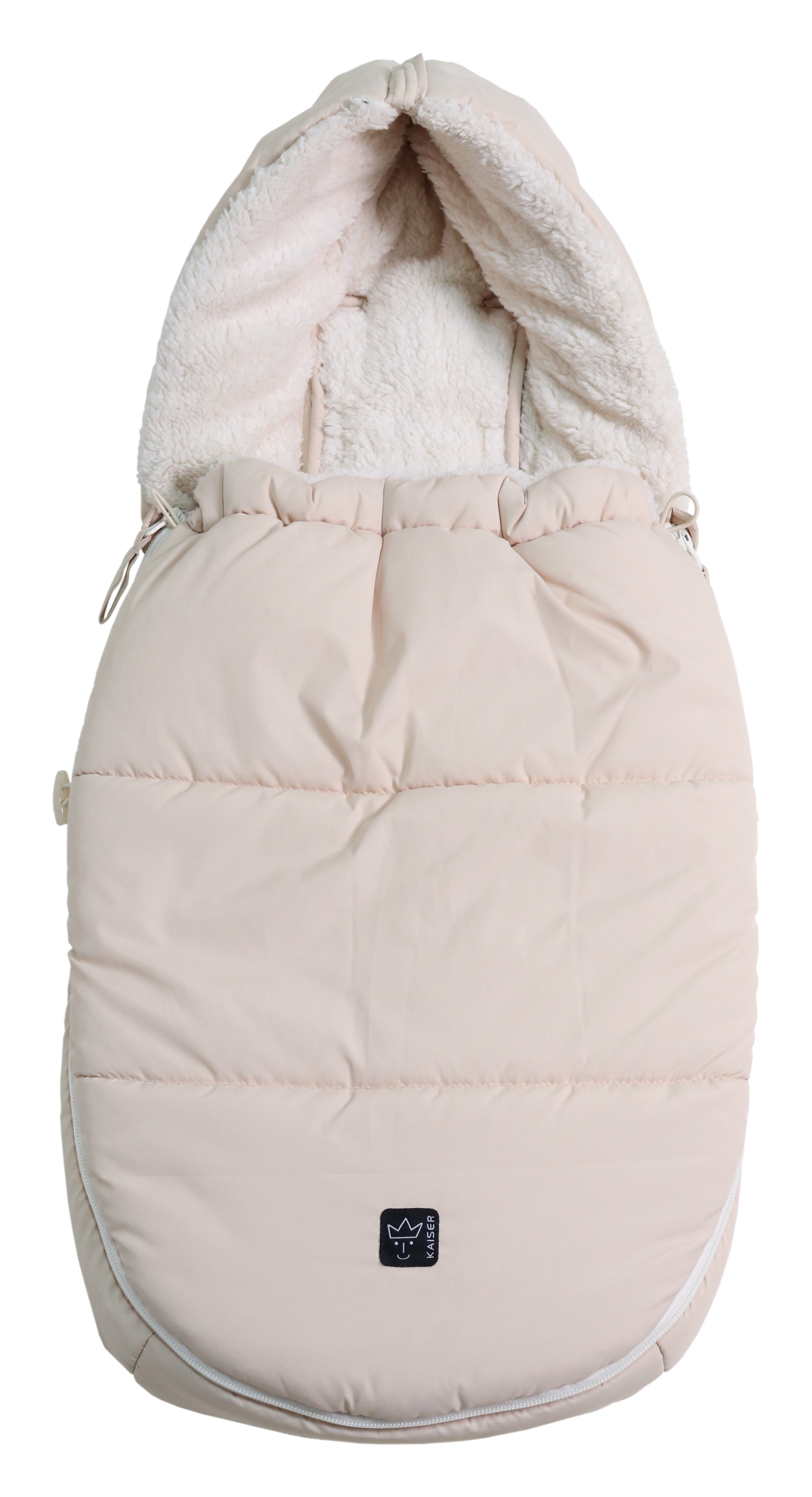 Fußsack mit weißem Fleece-Innenfutter für Babyschale in der Farbe sand