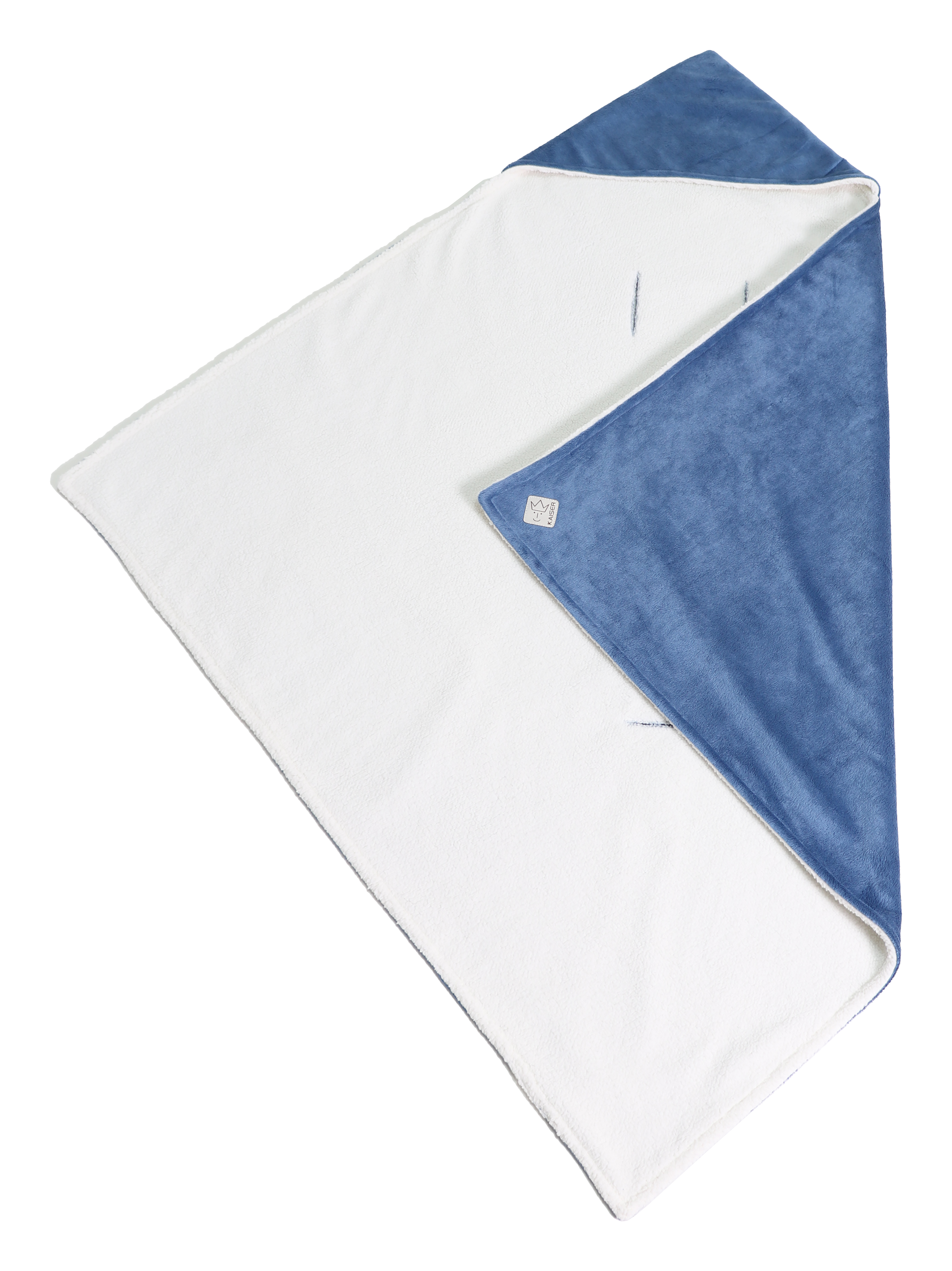 Kaiser Winter Wrap mit Kapuze, Farbe agean blue, diagonal geöffnet