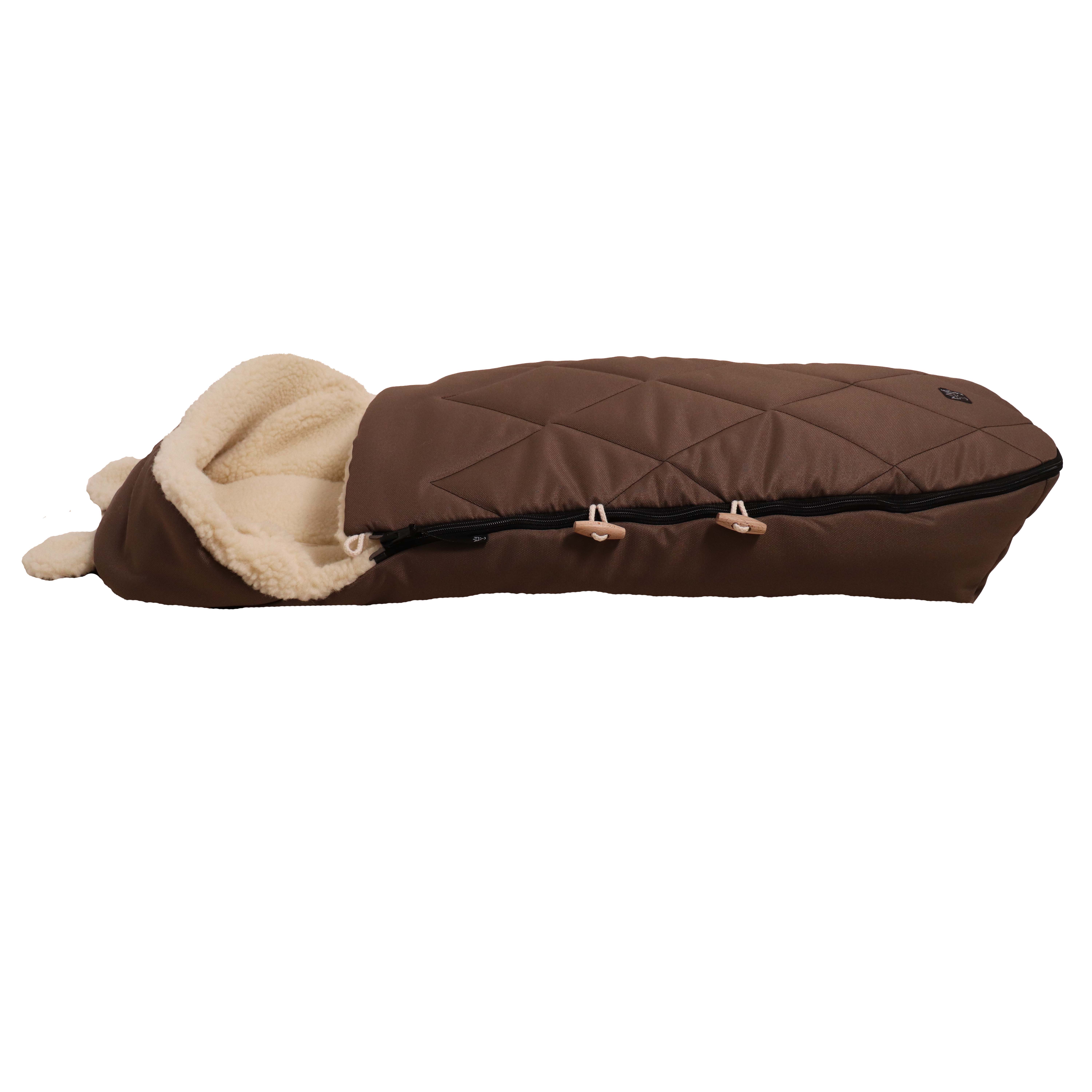 Fußsack in caribou mit Schafwolle-Innenfutter liegt horizontal