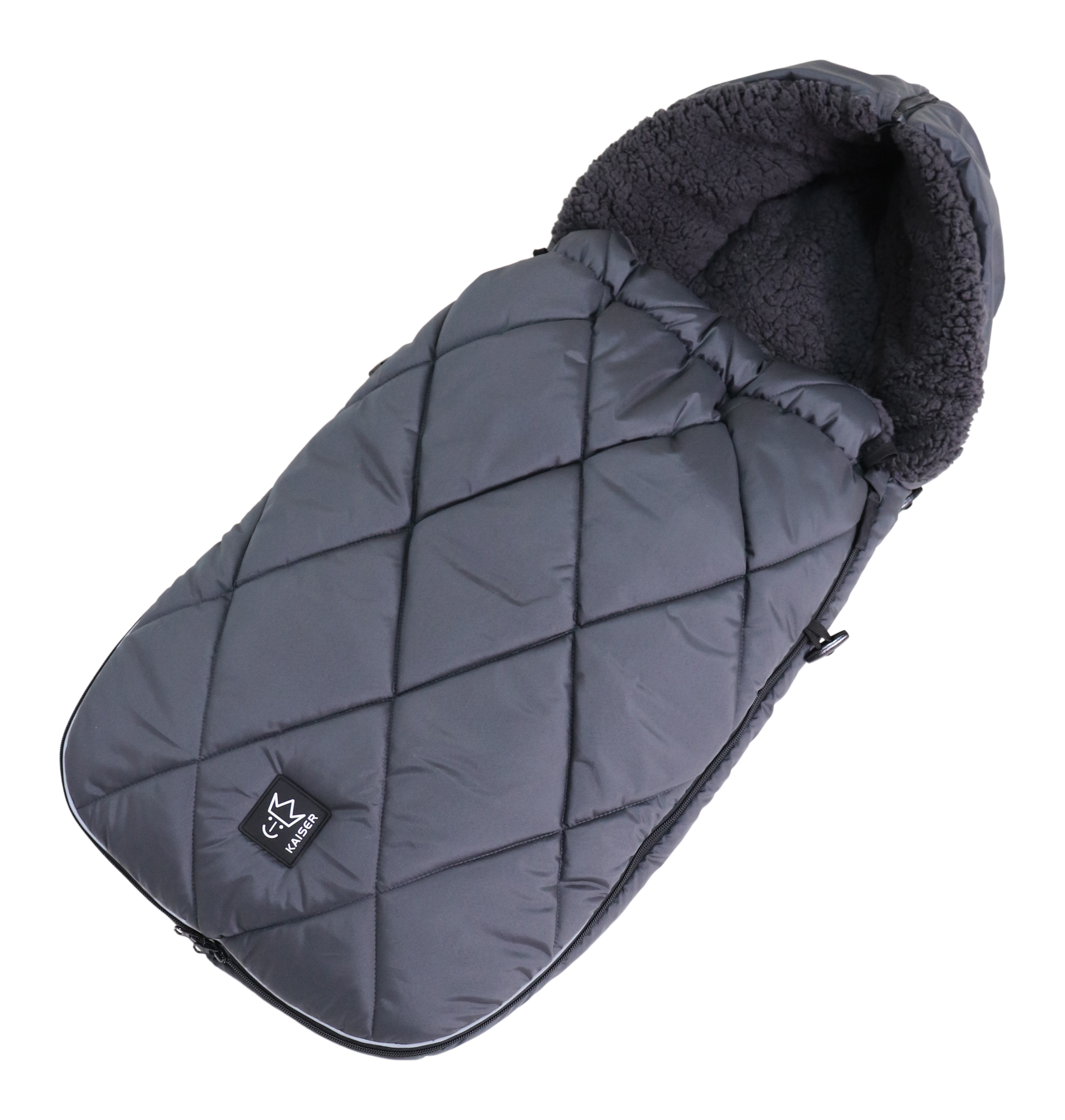 XL TOO Thermofleece-Kinderfußsack Fußsack mit einem Sherpa-Futter in der Farbe anthrazit liegt quer