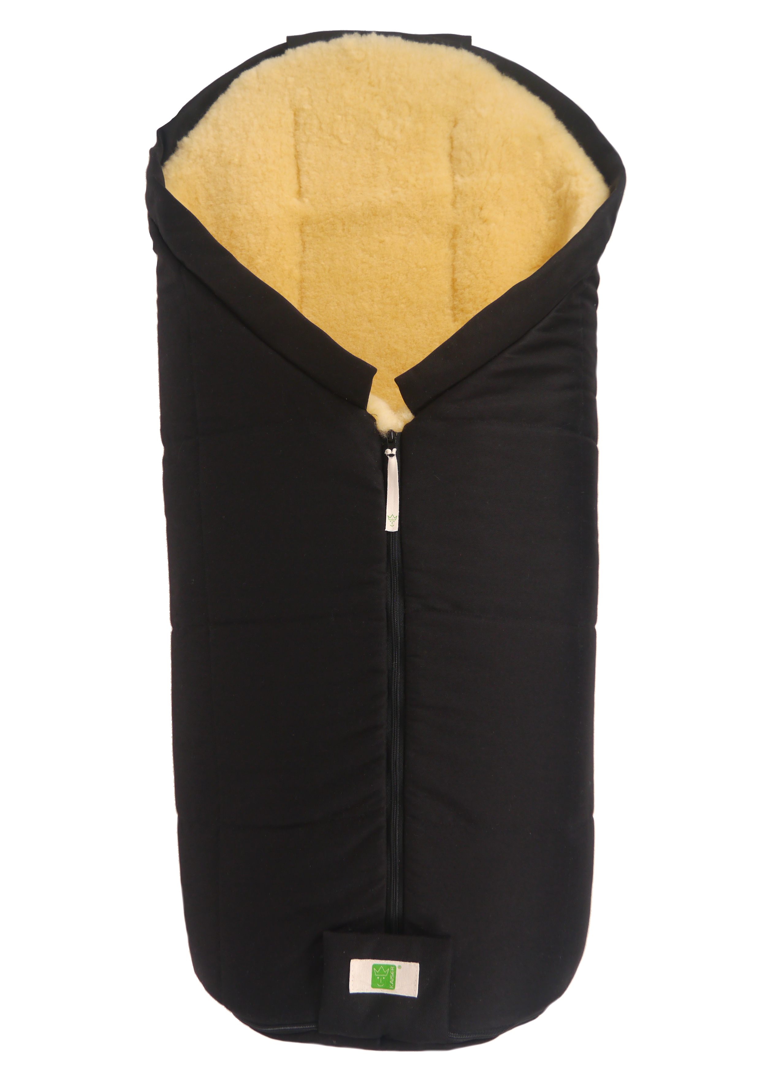 Fußsack mit dem Lammfell-Innenfutter in der Farbe black