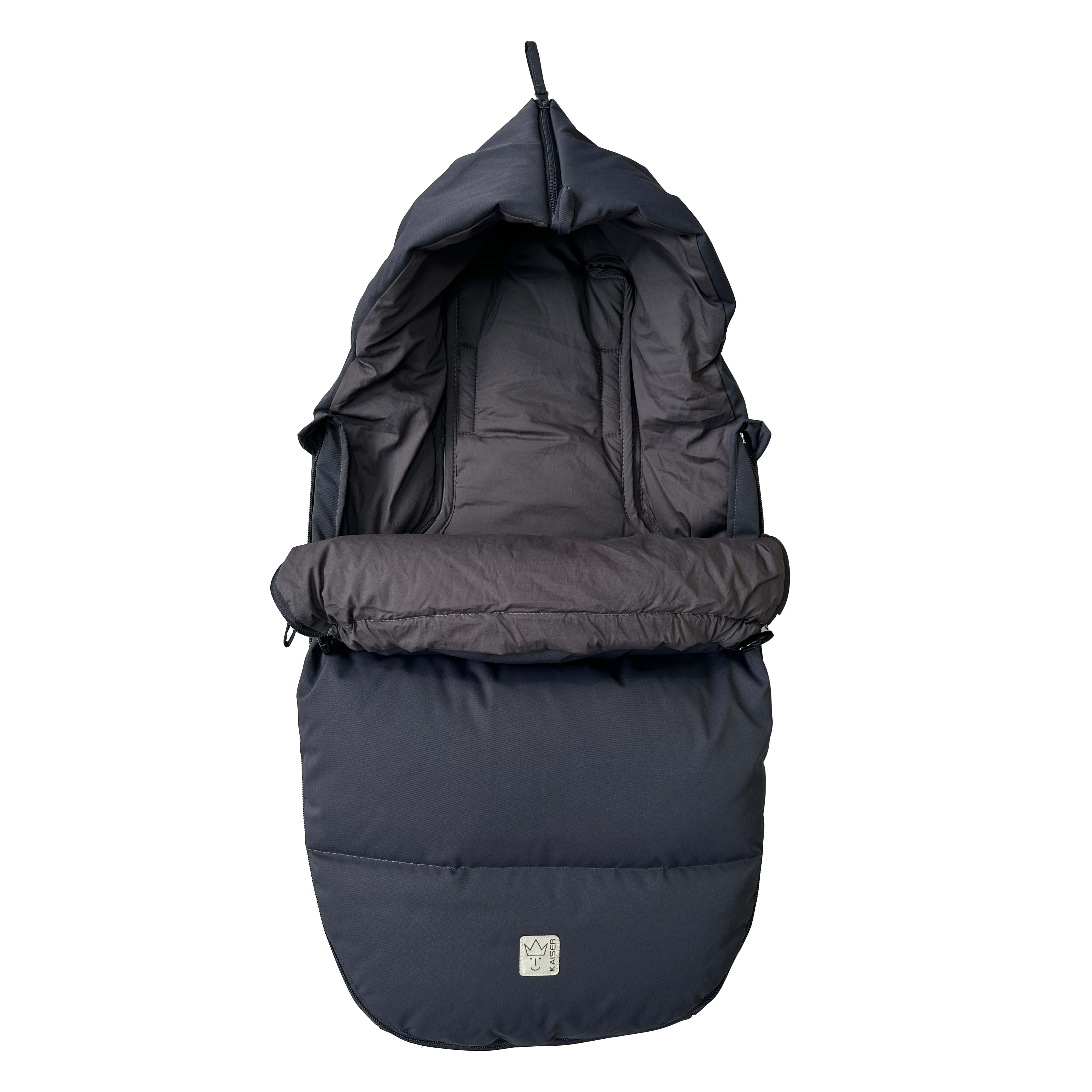 LITTLE DOWNY Babyschalen-Fußsack in der Farbe anthracite, Front hochgeklappt