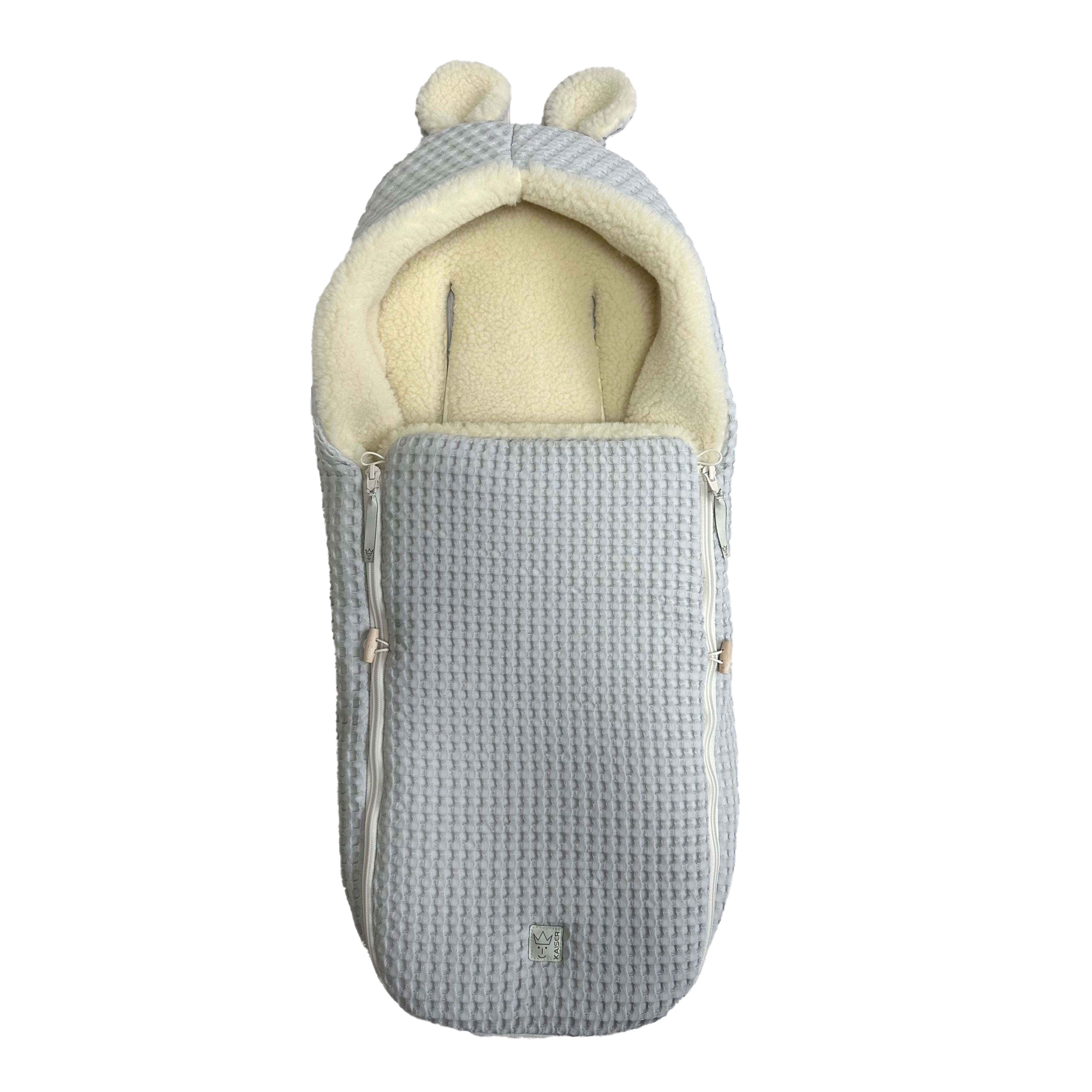 KUSCHELL S Babyschalen Fußsack light grey mit Ohren und Fleece-Innenfutter