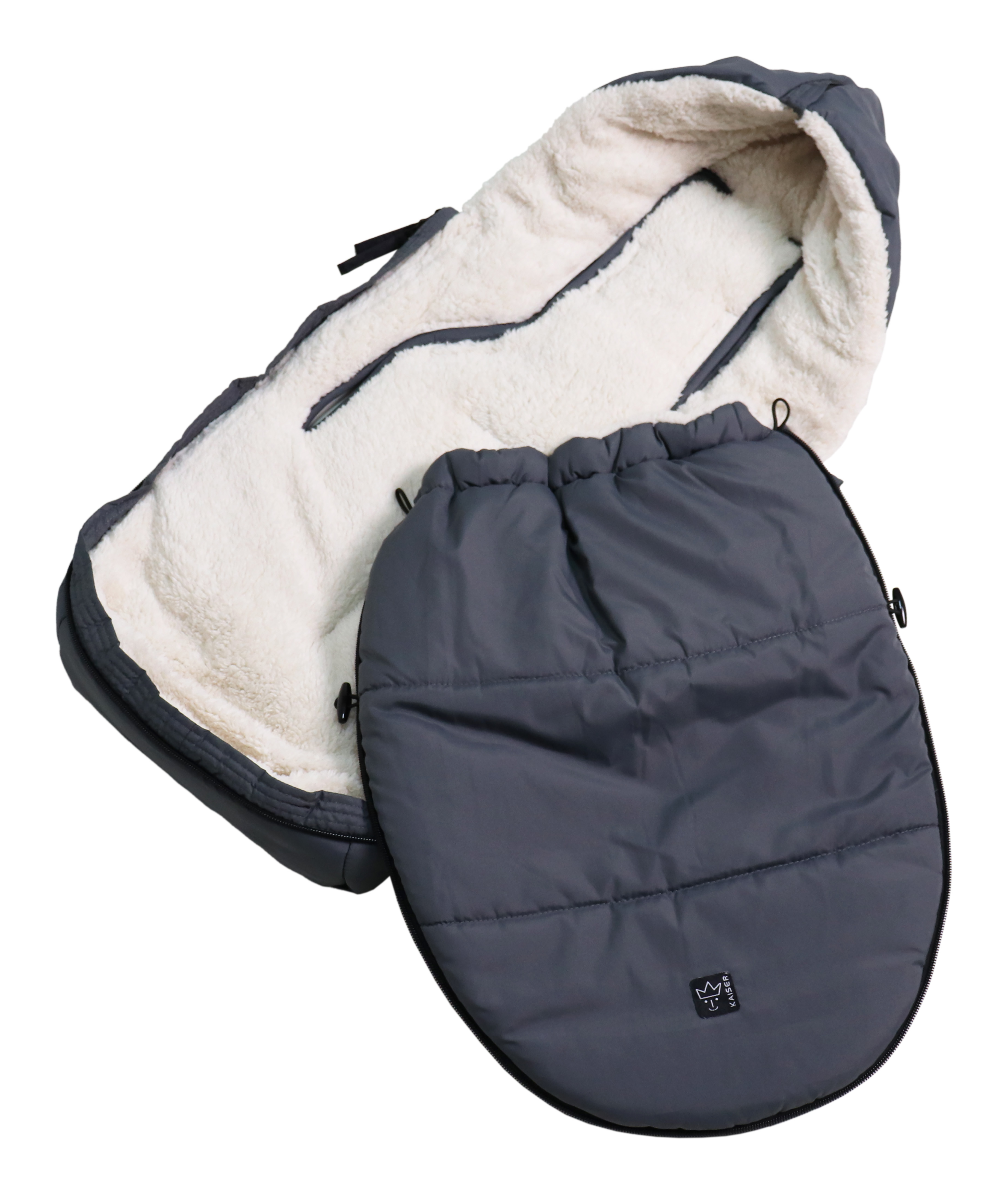 Fußsack mit weißem Fleece-Innenfutter für Babyschale in der Farbe anthracite mit abnehmbarem Vorderteil
