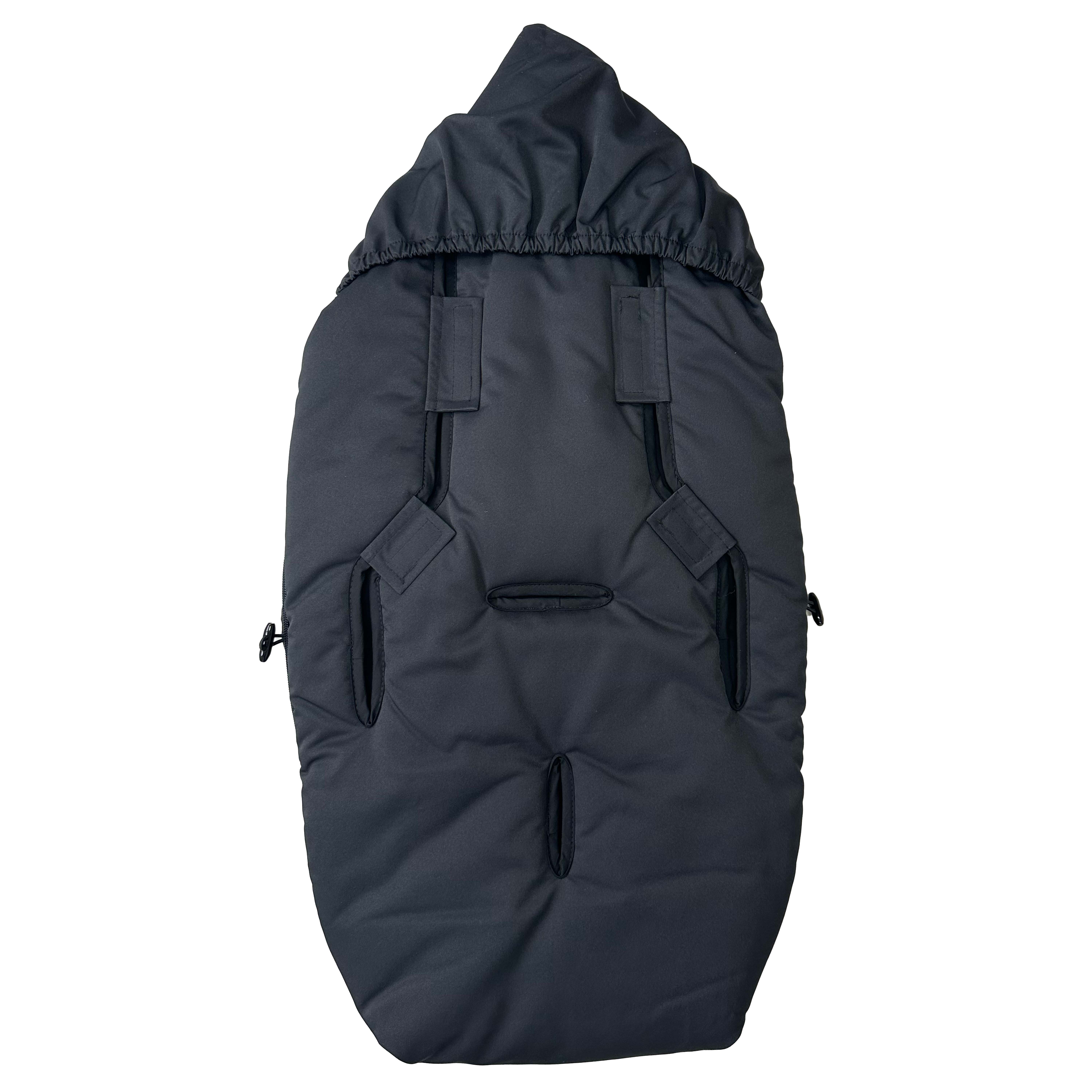 Rückseite des LITTLE DOWNY Babyschalen-Fußsacks in der Farbe black