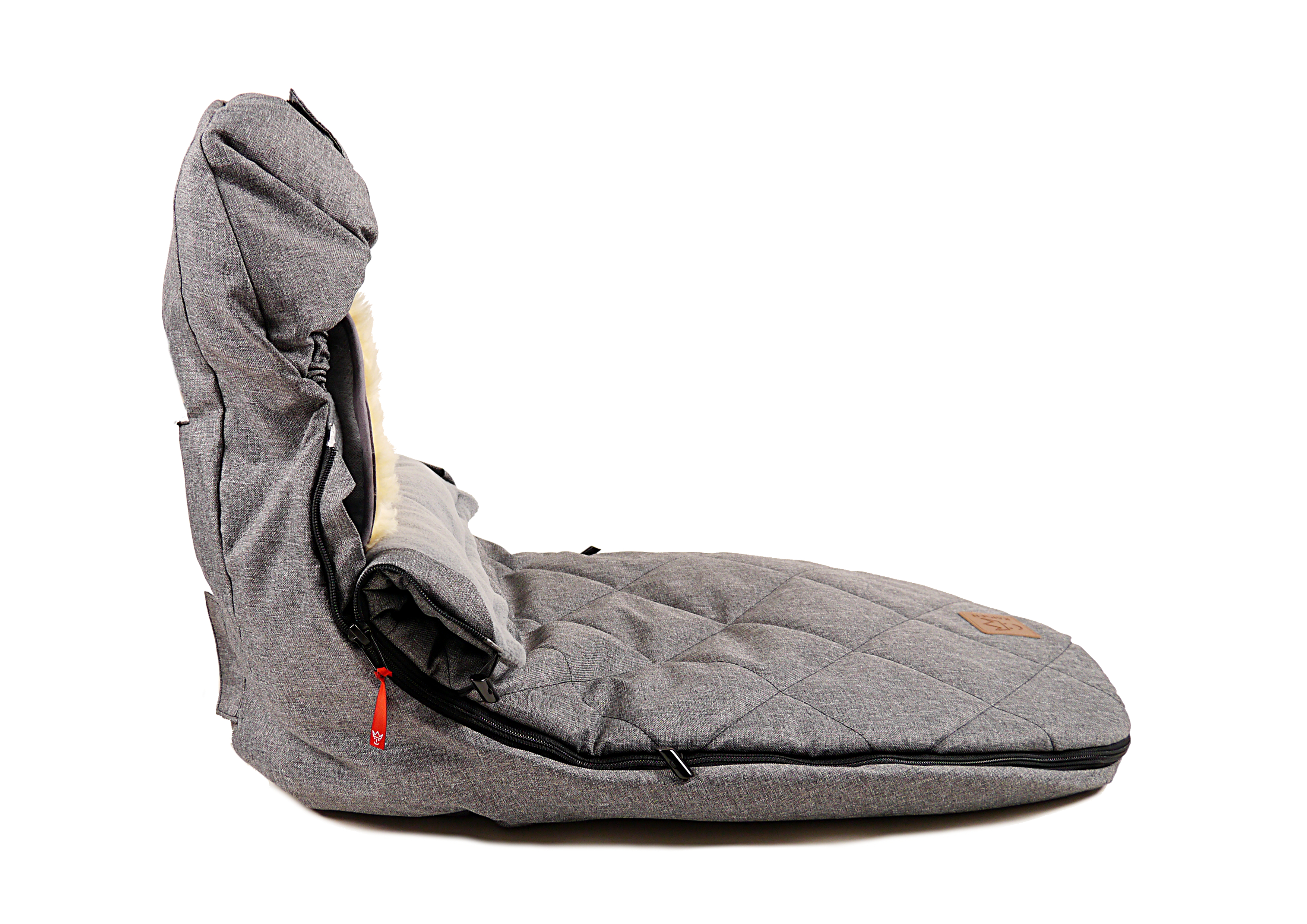 Winterfußsack in der Farbe anthrazit melange für Kinderwagen mit Lammfelleinlage und Kapuze