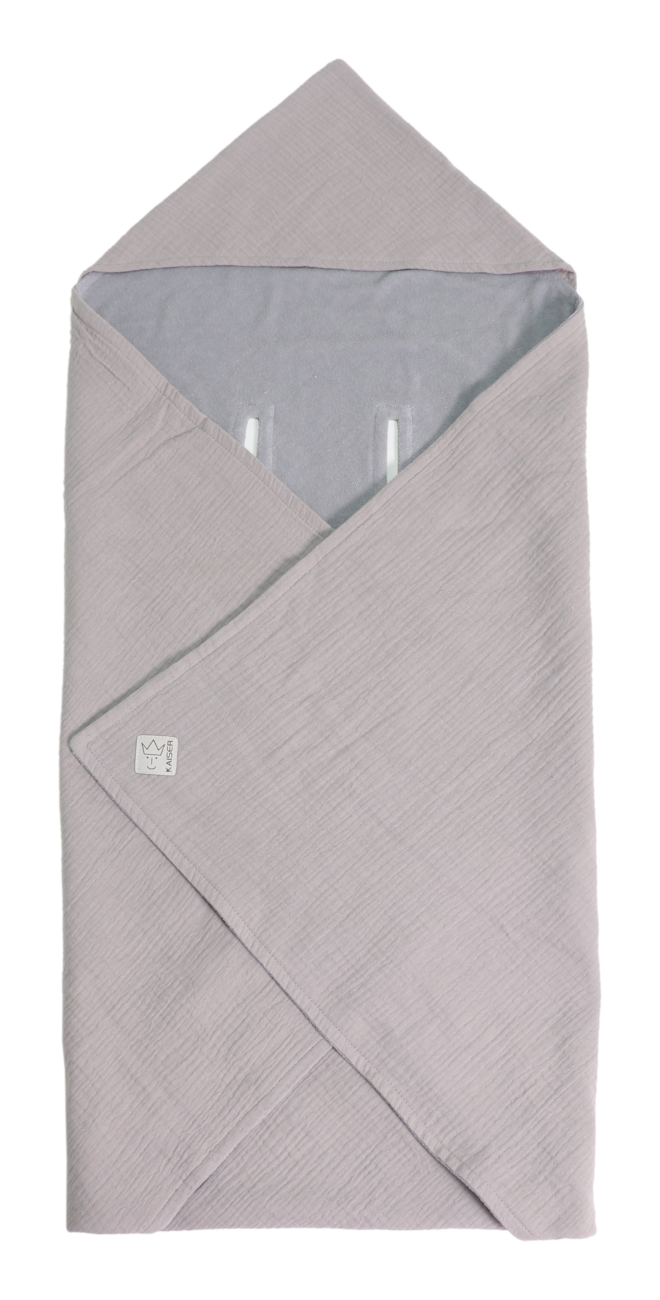 SUNNY Einschlagdecke von Kaiser in der Farbe light grey, gefaltet mit Kapuze, Vorderansicht