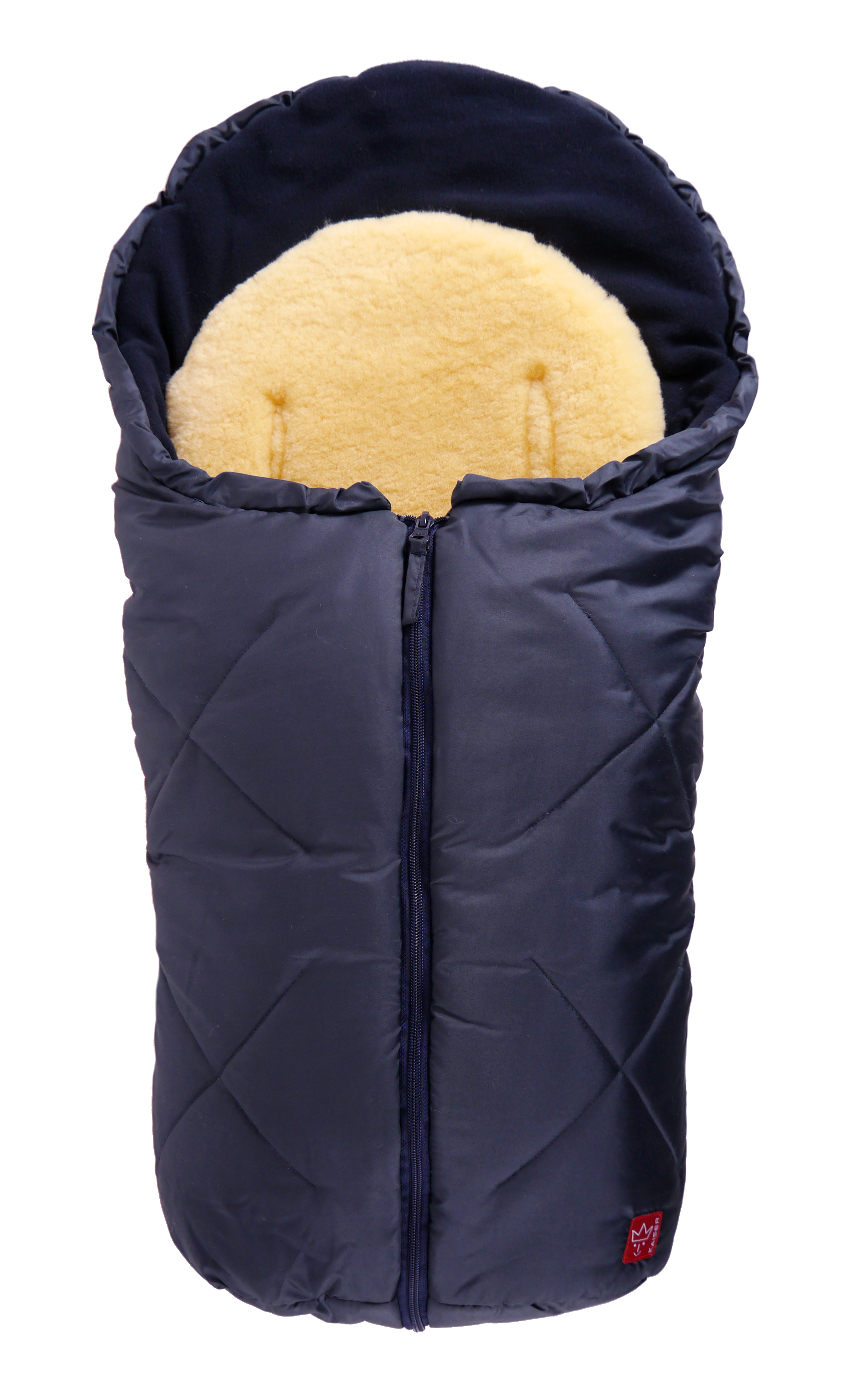 Babyschalen Lammfell-Fußsack in der Farbe navy, Vorderansicht