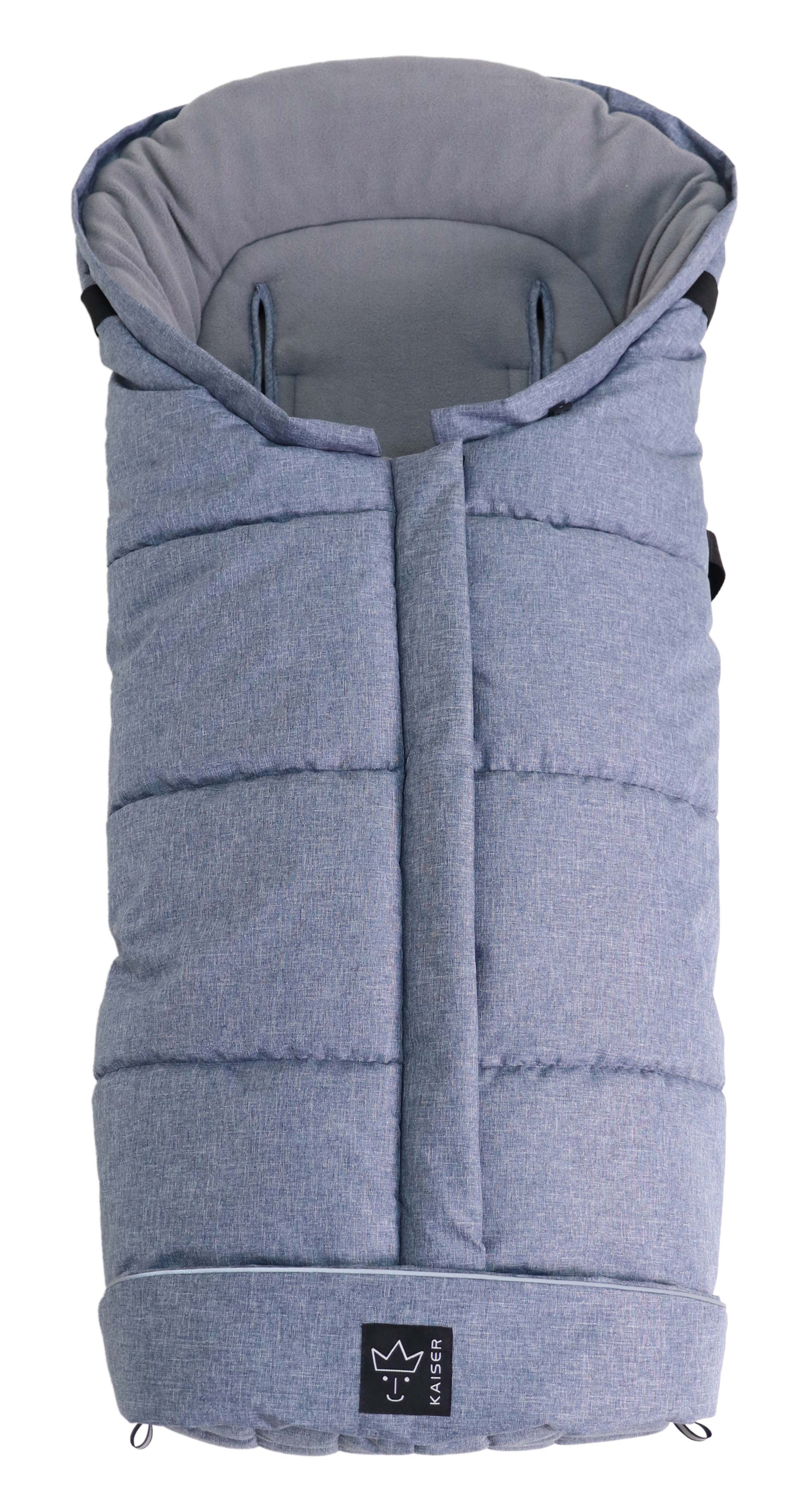 Thermofußsack in denim blue melange mit schwarzem Logo