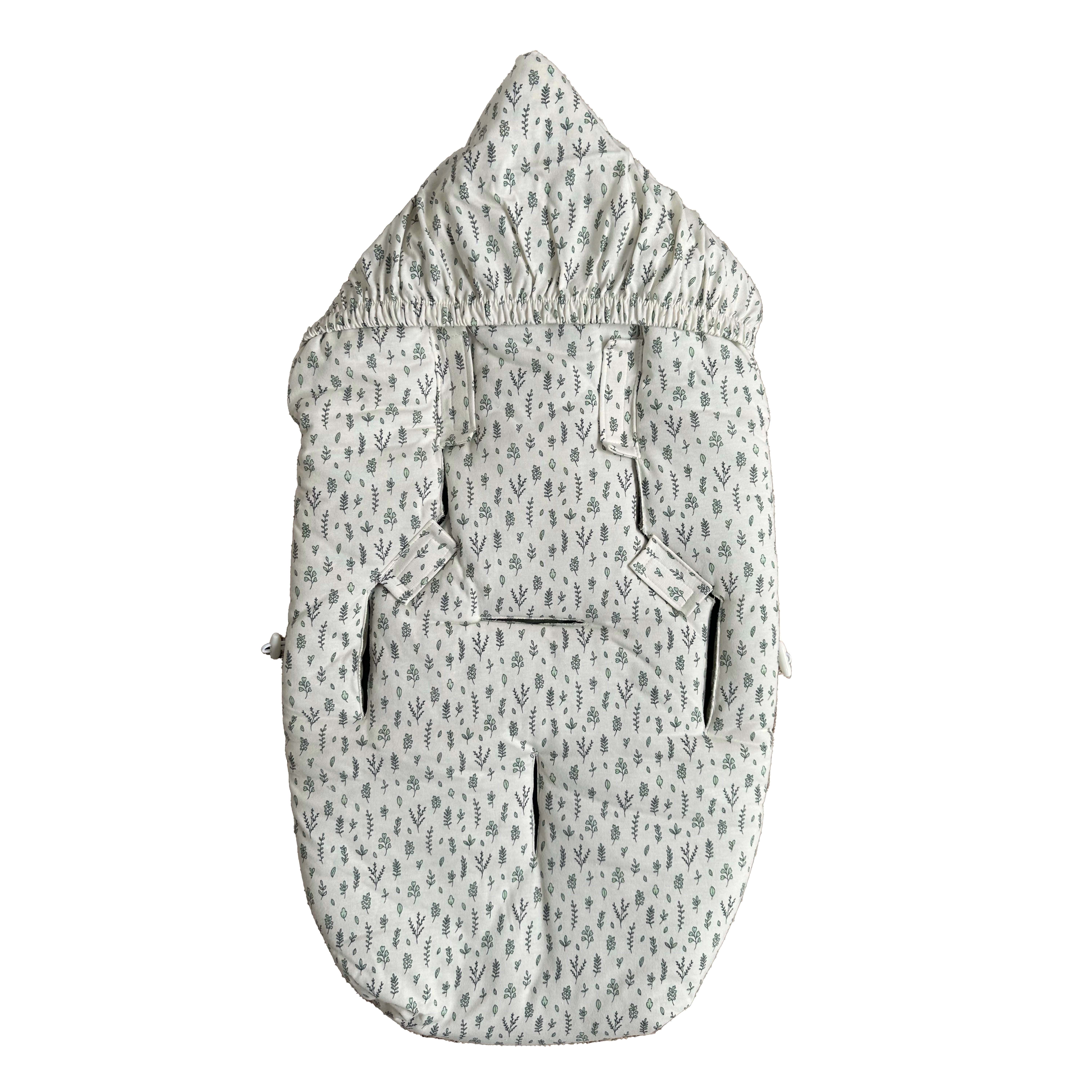 Rückseite des SMALL JERSEY HOODED Babyschalen Fußsacks in  leave mit Gurtschlitzen