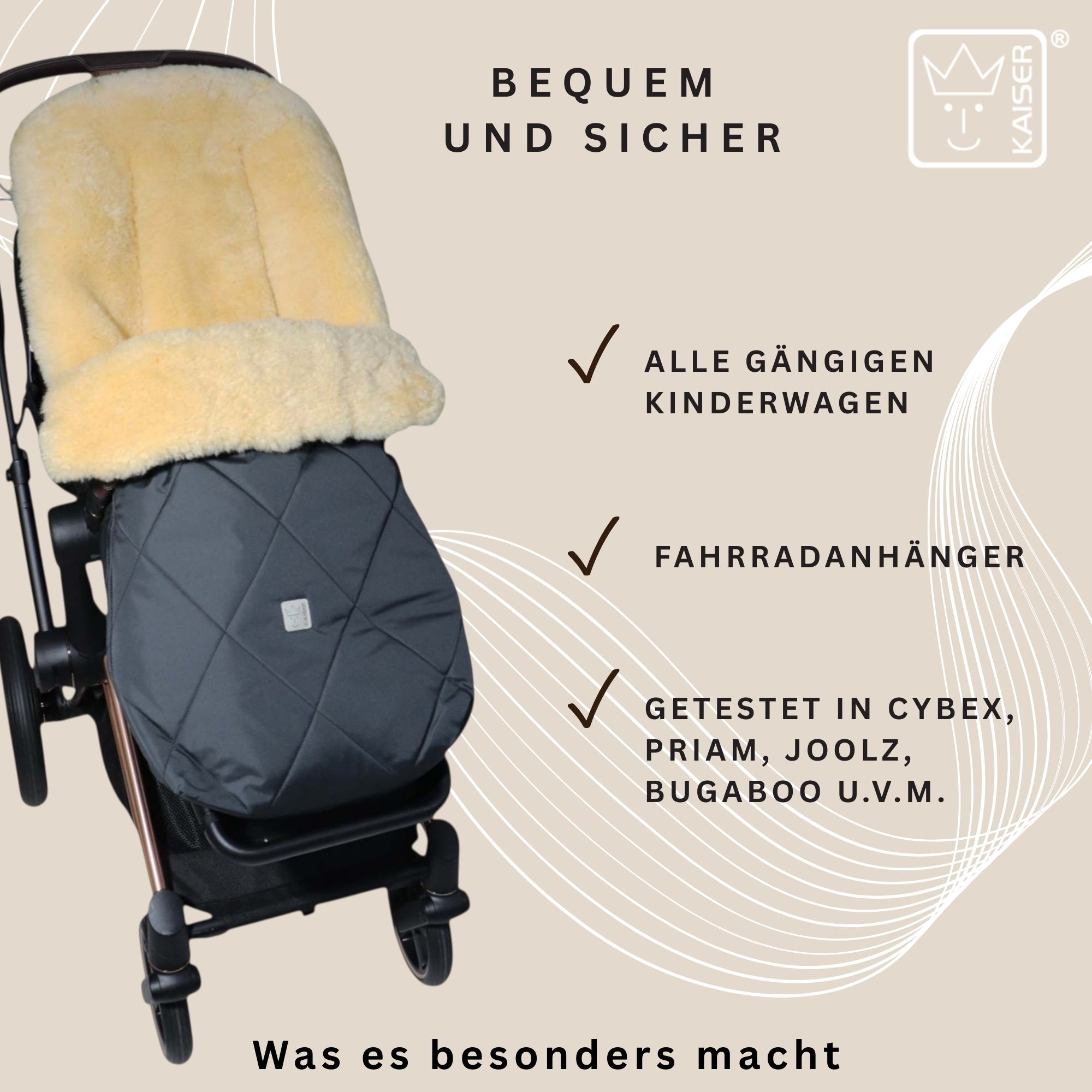 Passend für alle gängigen Kinderwagen und Fahrradanhänger – vielfach getestet.