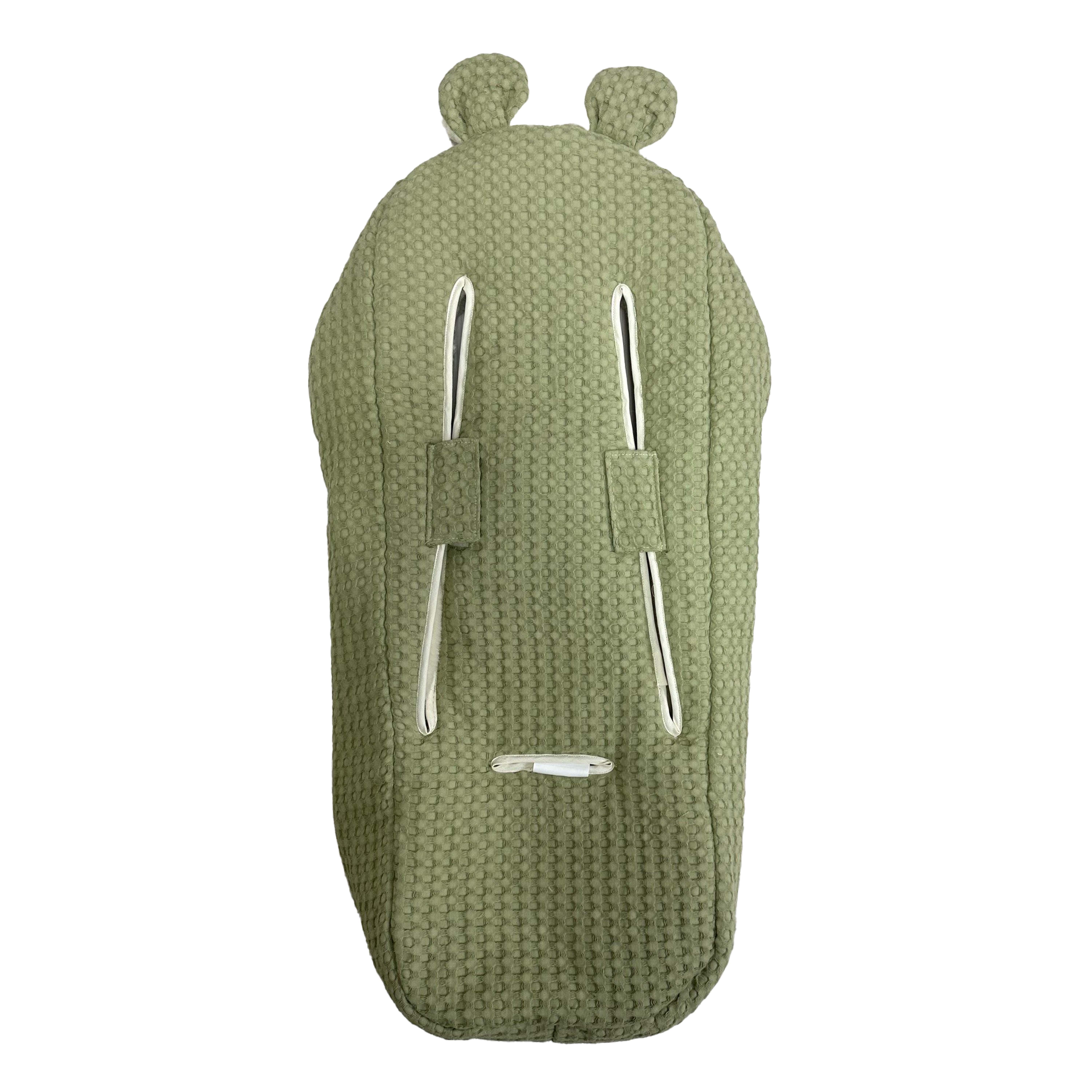 Rückseite KUSCHELL S Babyschalen Fußsack mineral green mit Ohren und Fleece-Innenfutter
