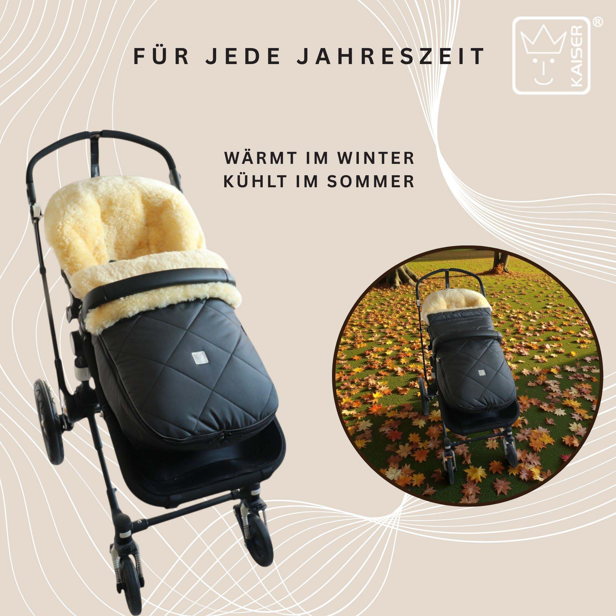 Fußsack mit Lammfell für jede Jahreszeit – wärmt im Winter, kühlt im Sommer