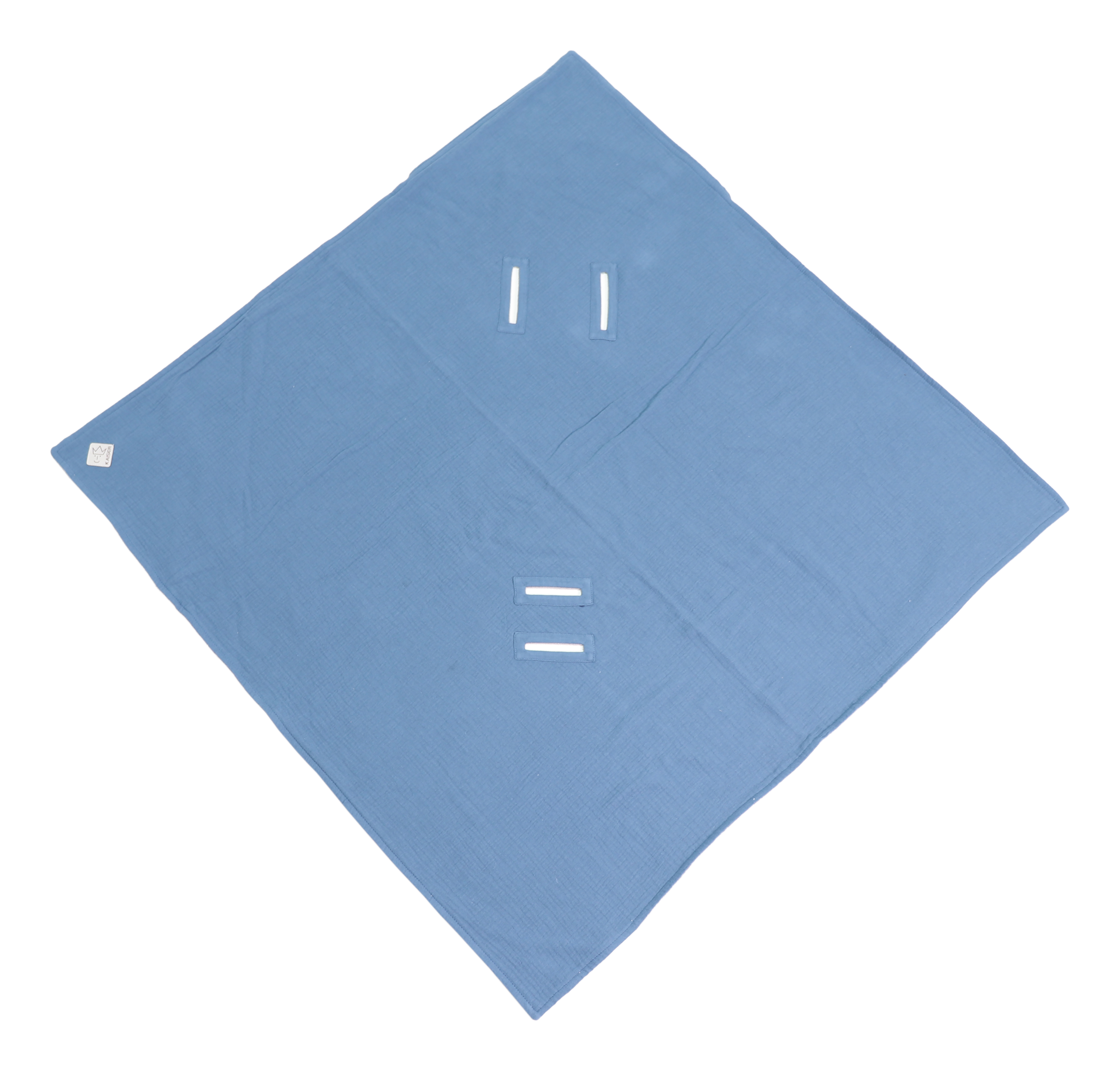 SUNNY Einschlagdecke von Kaiser in der Farbe agean blue, Rückseite mit Gurtschlitzen