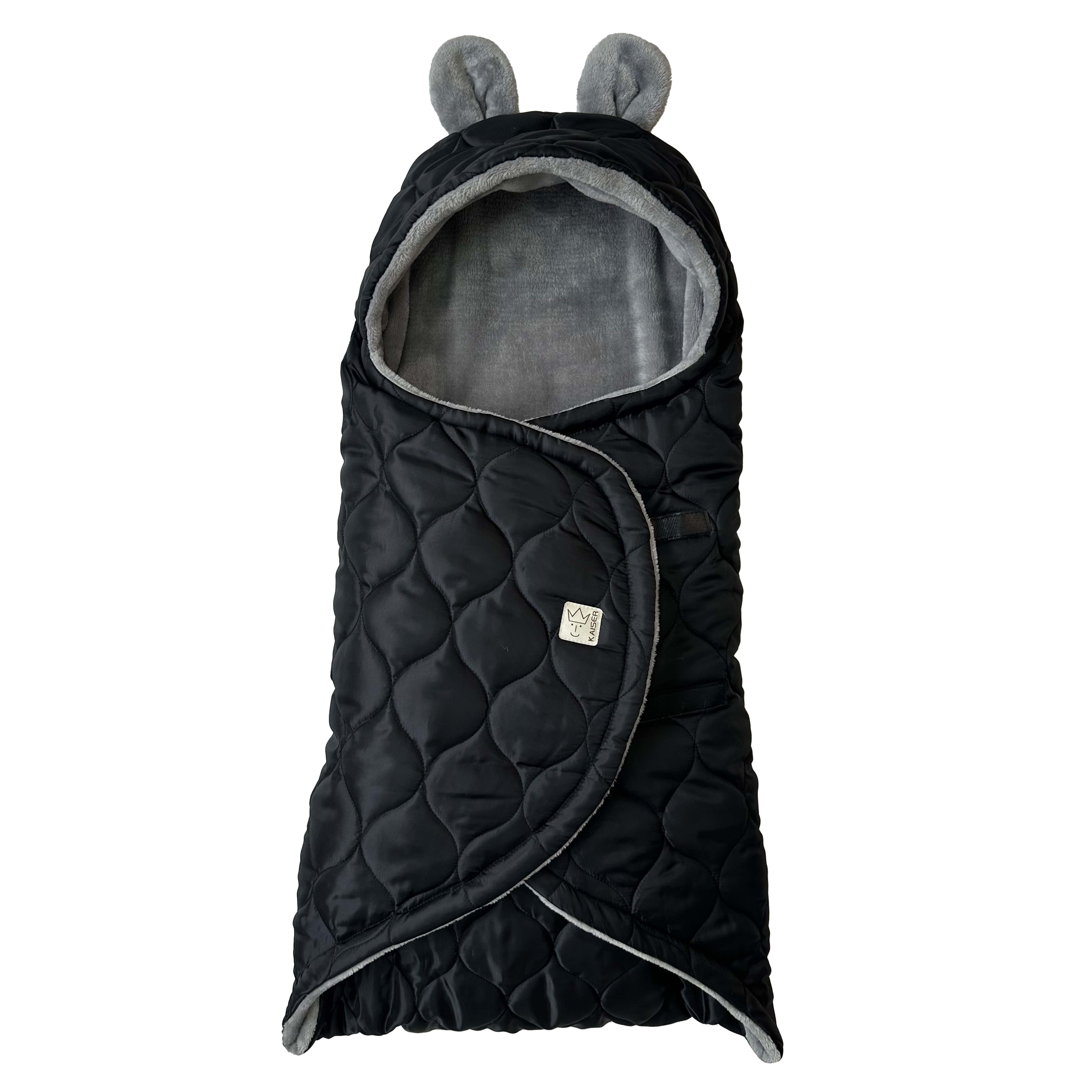 Kaiser Einschlagdecke in der Farbe black/grey mit Ohren, Vorderansicht