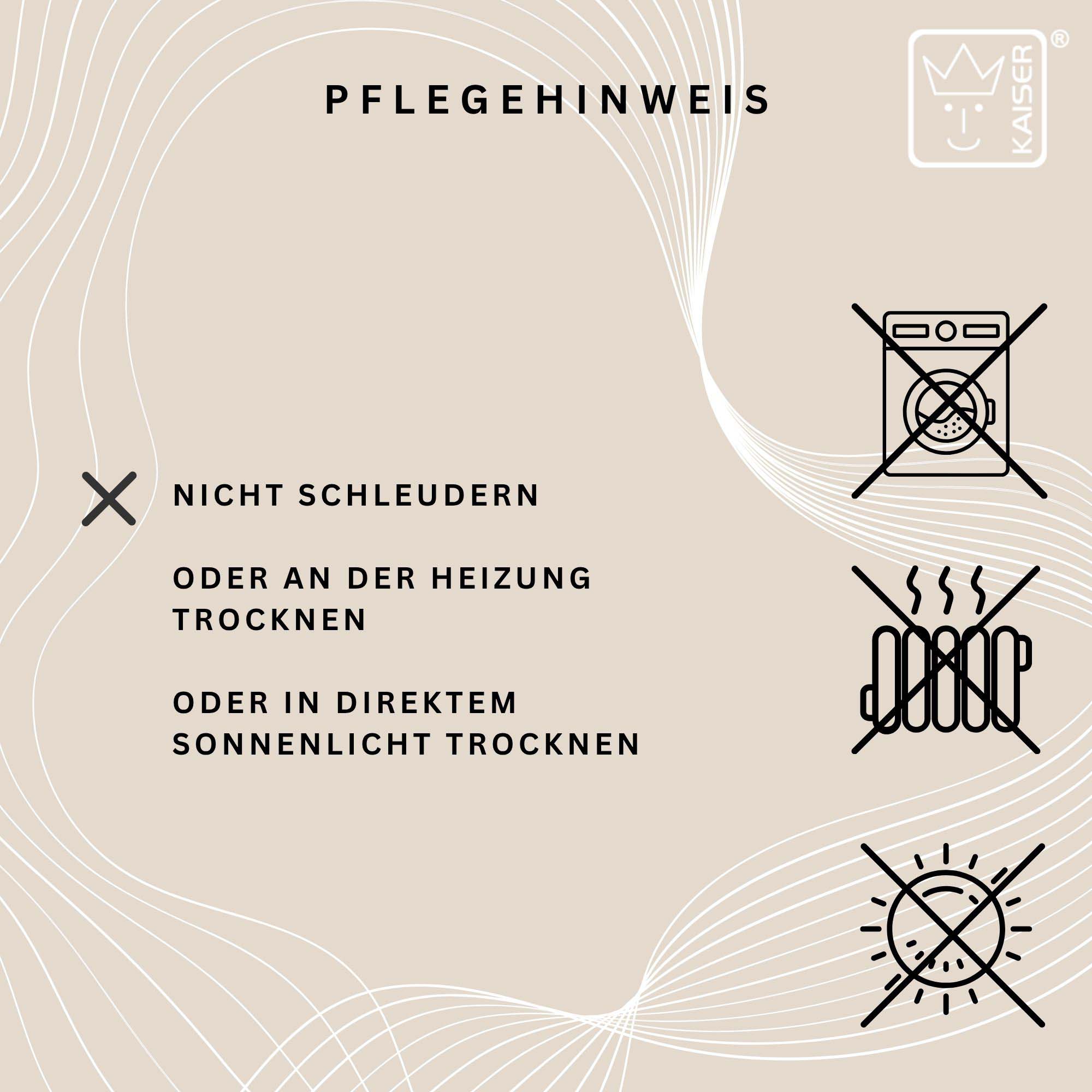 Kein Schleudern, keine Trocknung auf Heizung oder in der Sonne – Pflegehinweis für Lammfell.