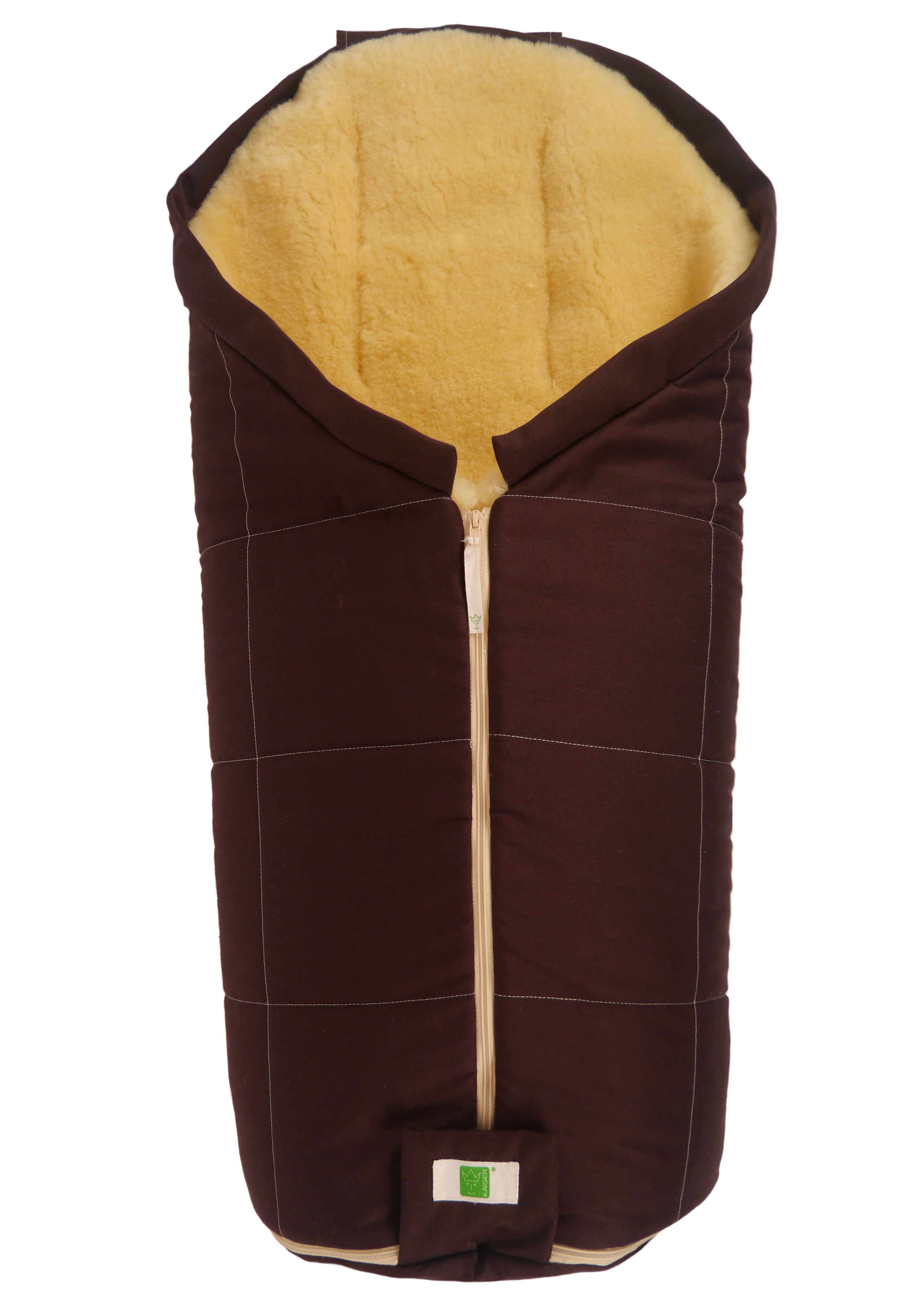 Fußsack mit dem Lammfell-Innenfutter in der Farbe brown