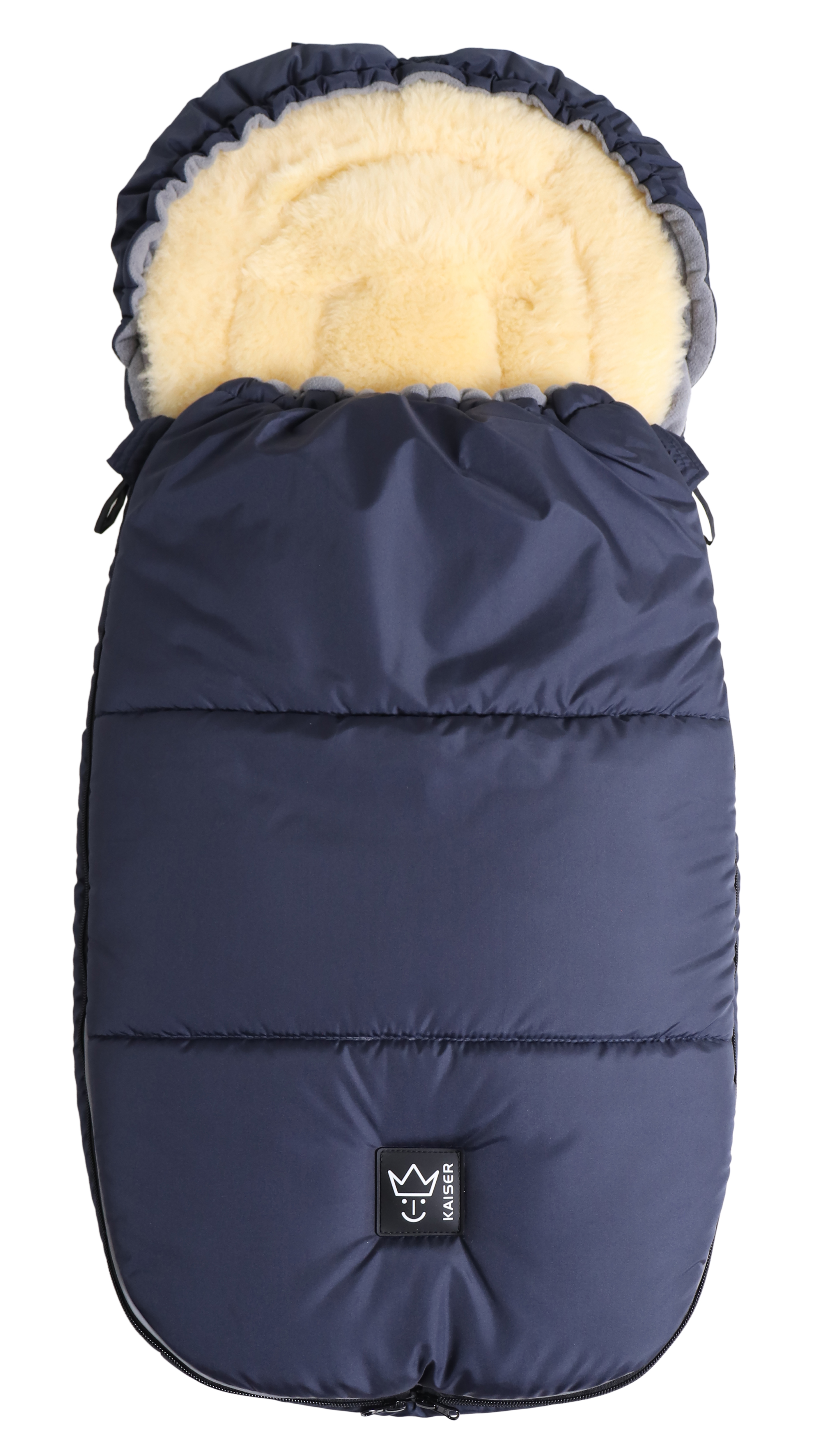 Thermofußsack aus Fleece in der Farbe navy mit herausnehmbarer Schaffelleinlage