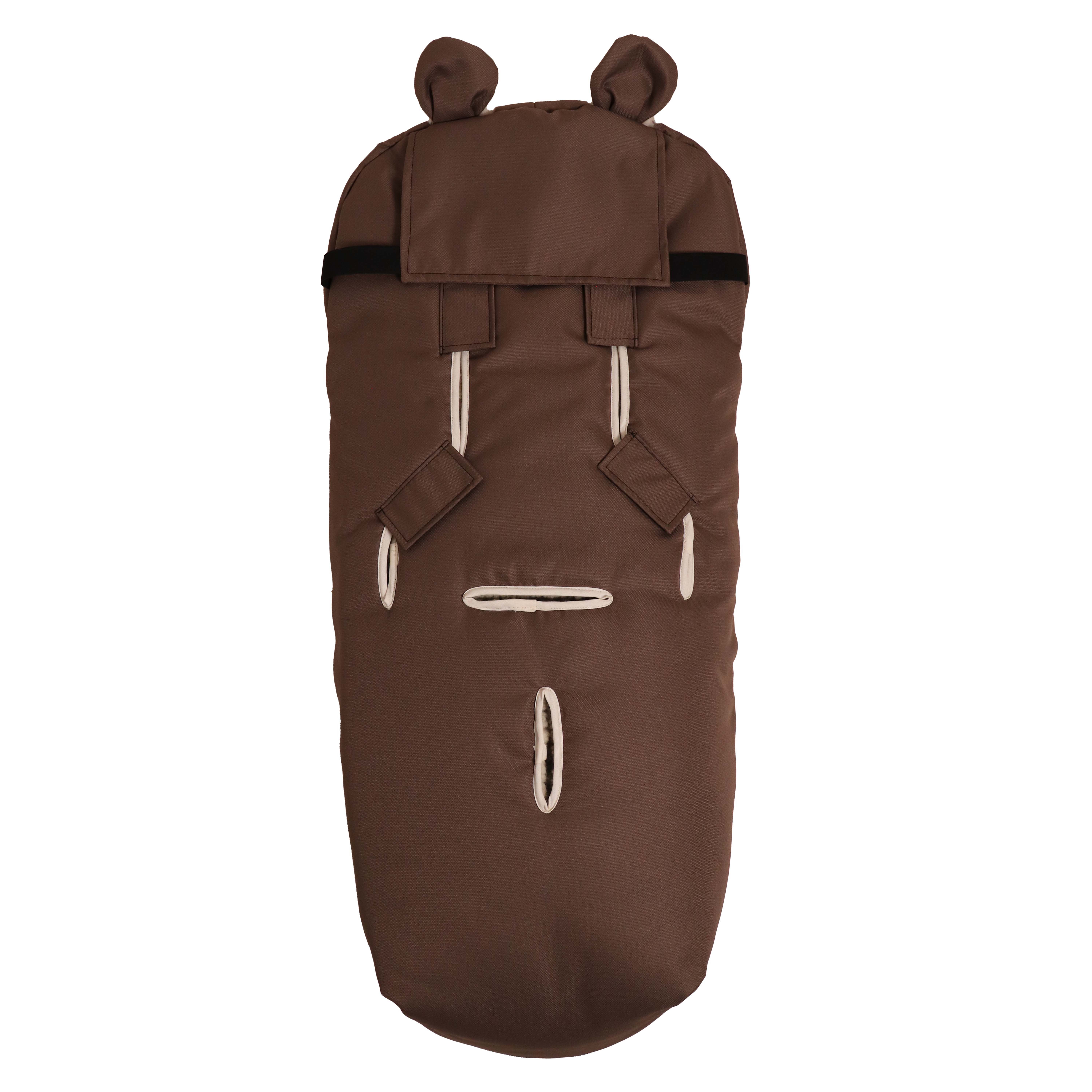 Geschlossener Fußsack in caribou mit Schafwolle-Innenfutter Rückseite