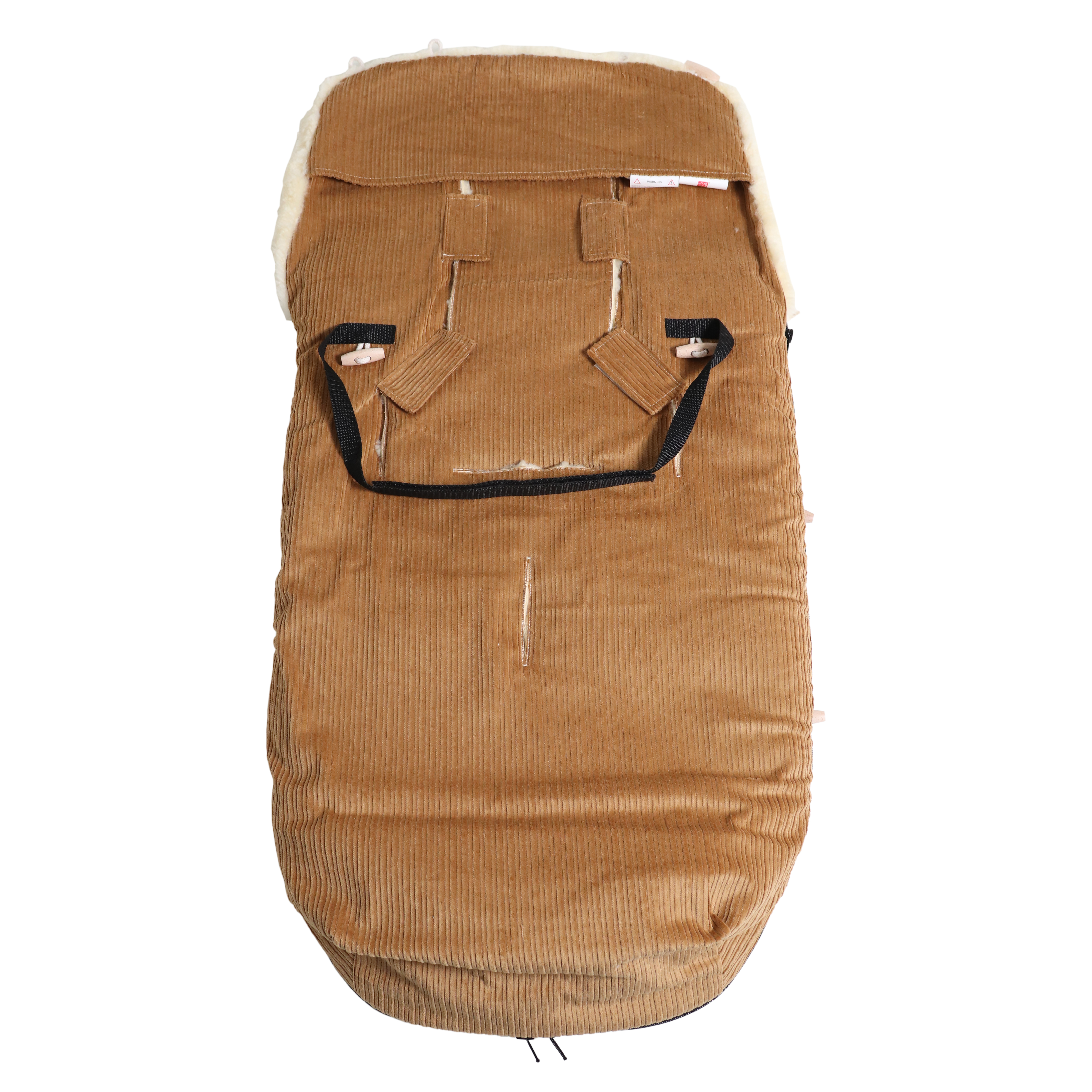 Fußsack mit dem Lammfell-Innenfutter in der Farbe camel Rückseite