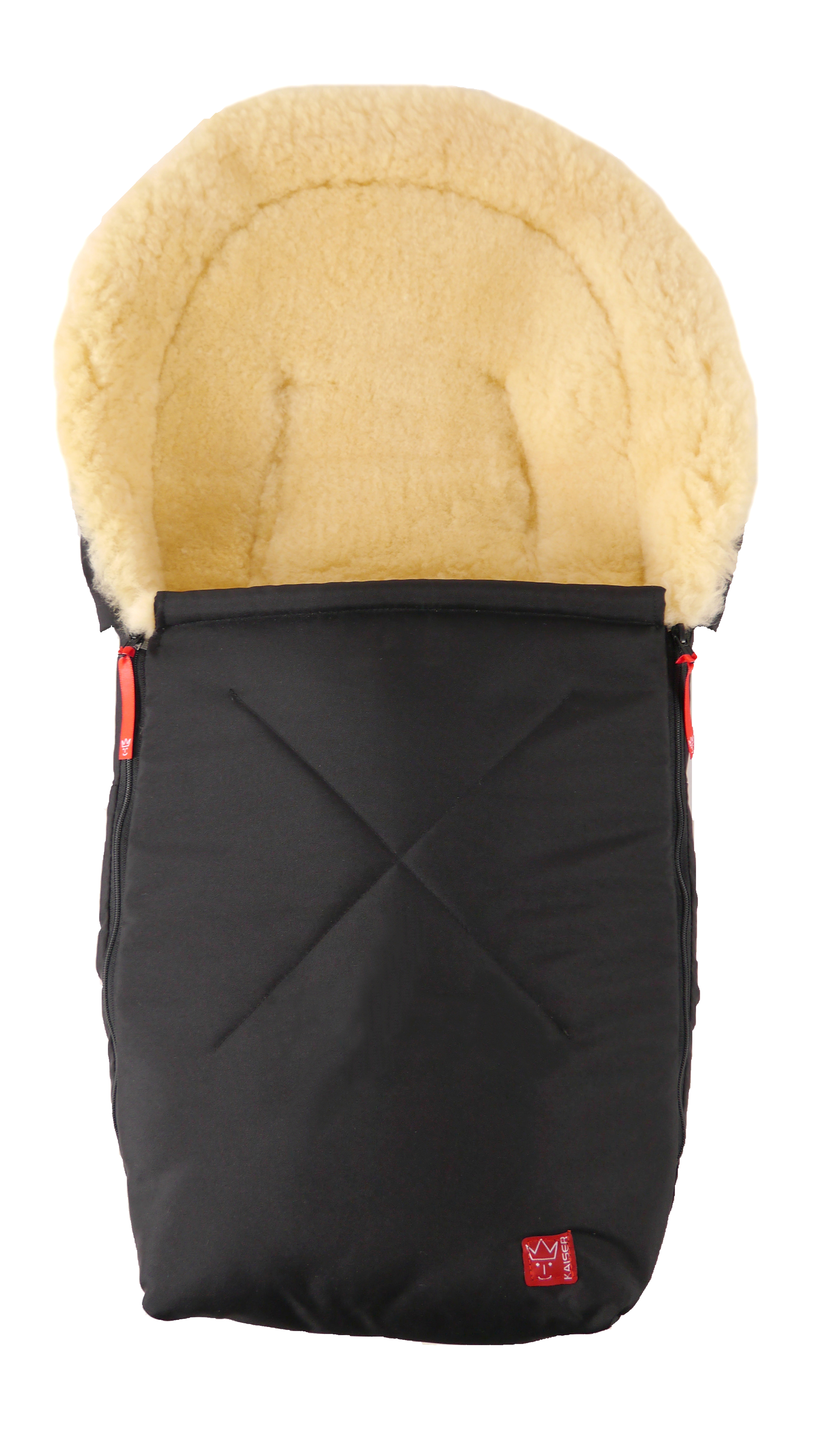 Lammfell-Fußsack von Kaiser in schwarz, Vorderansicht