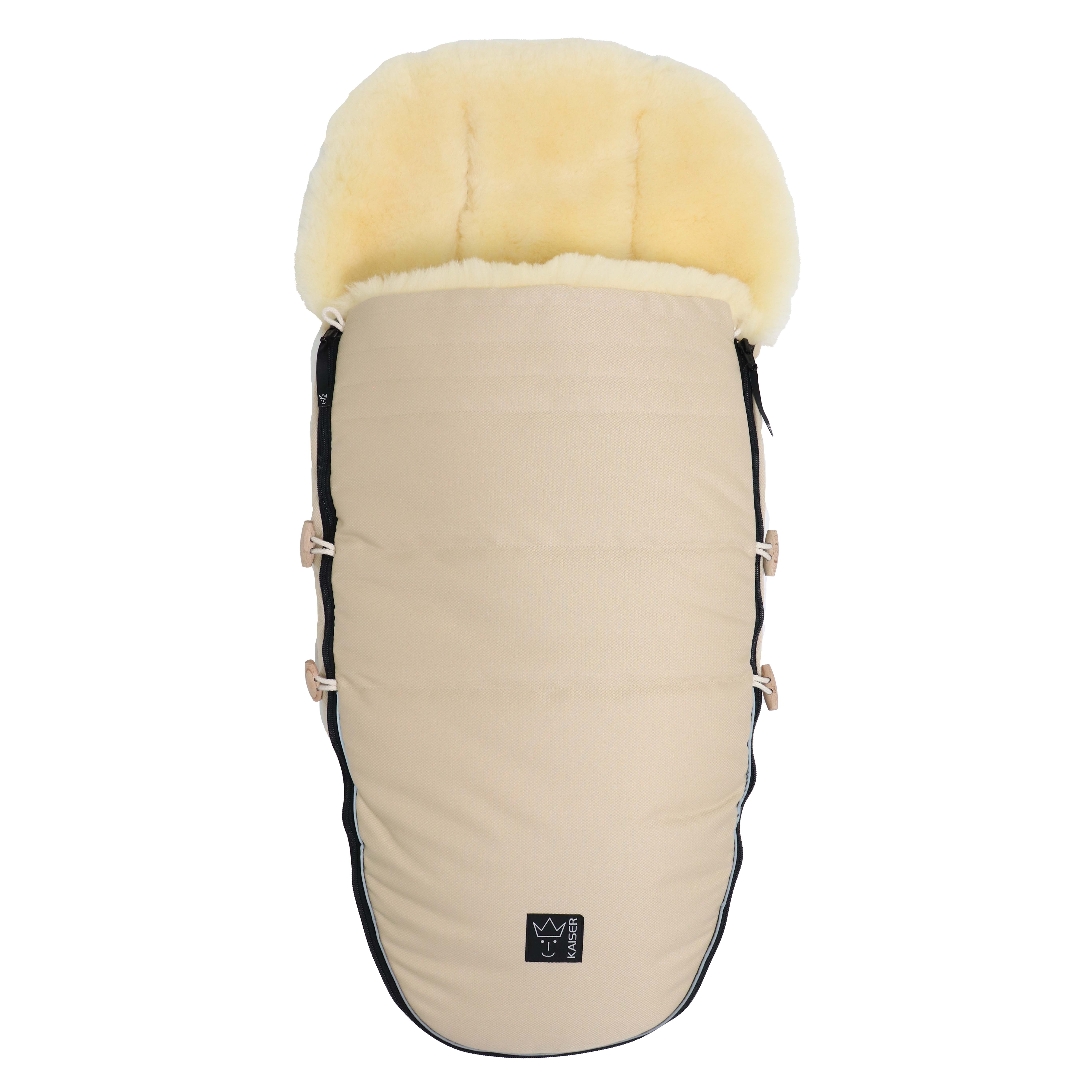 LOVE THE NATURE Lammfell Kinderwagen Fußsack Geschlossener Fußsack mit beigem Lammfell-Innenfutter in der Farbe marzipan