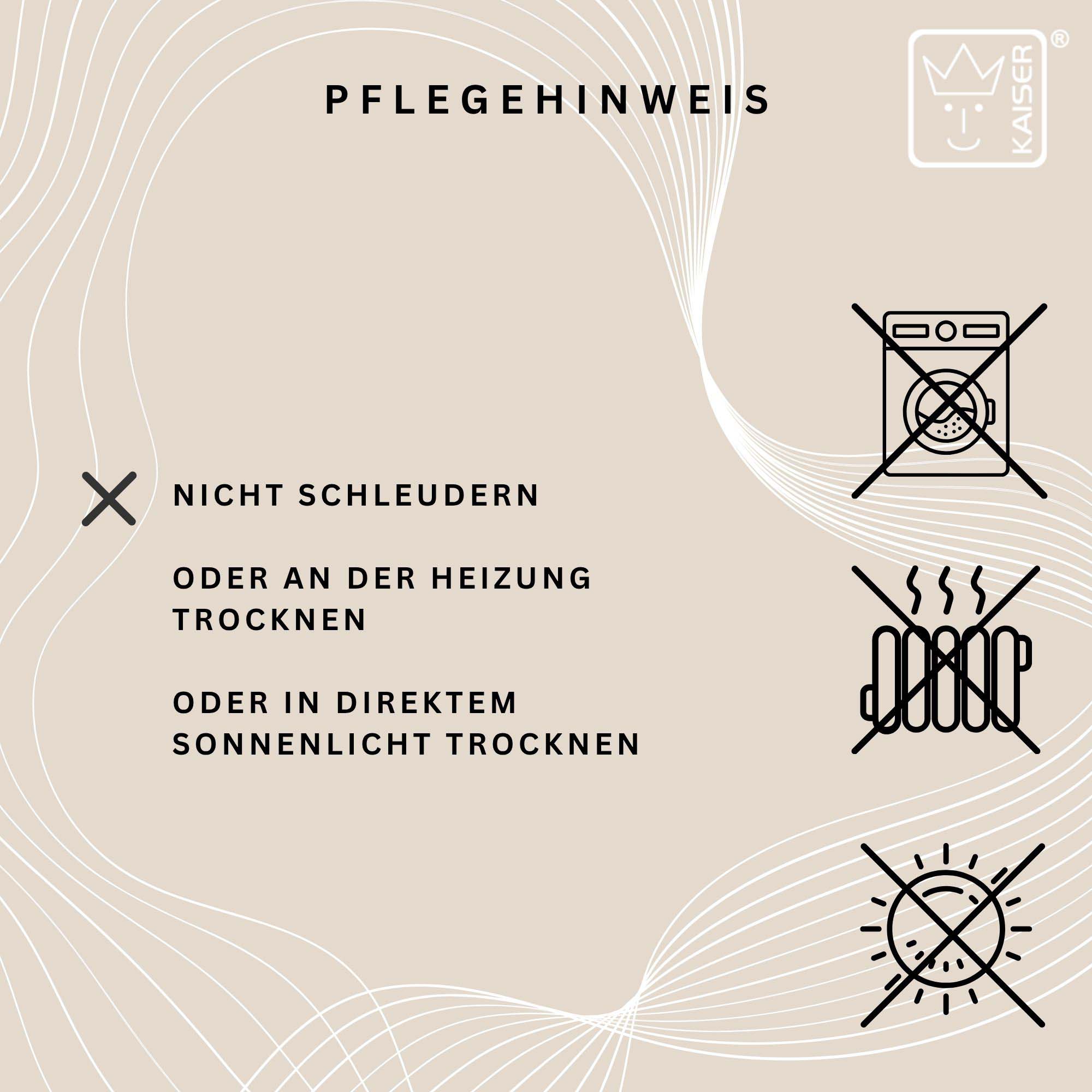 Kein Schleudern, keine Trocknung auf Heizung oder in der Sonne – Pflegehinweis für Lammfell.